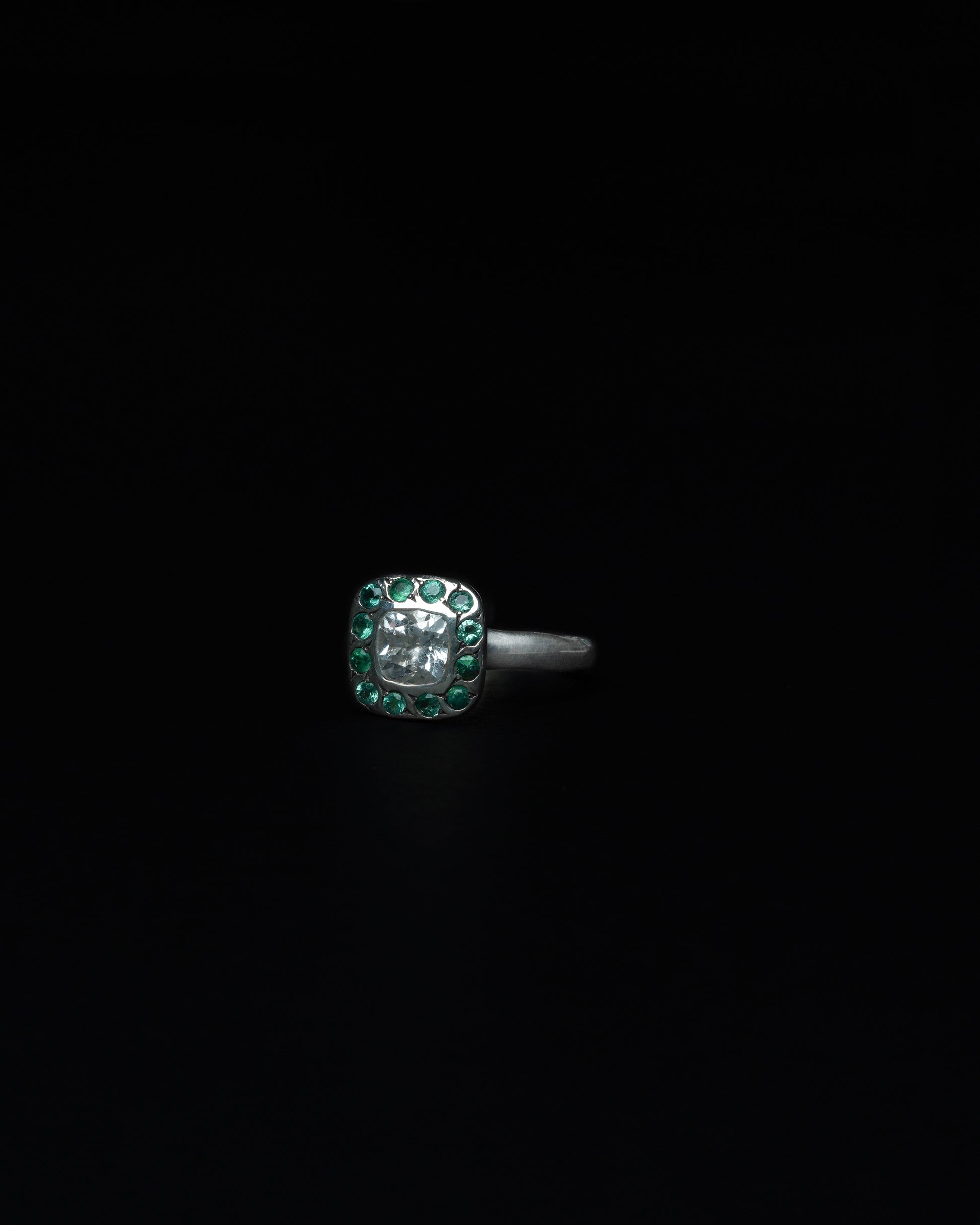 Square Halo Ring Emerald