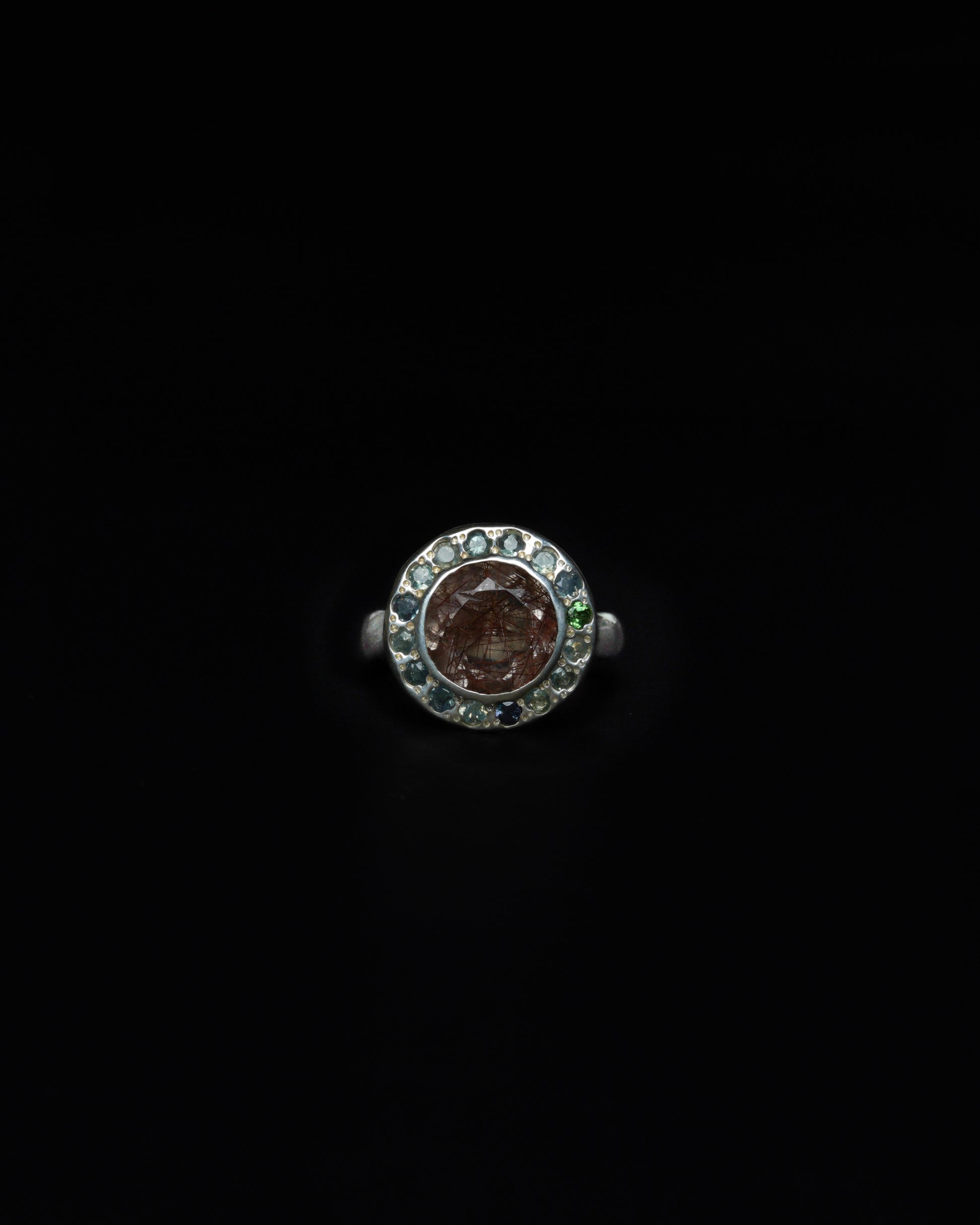 Middle Halo Ring Copper Rutile & Alexandrite