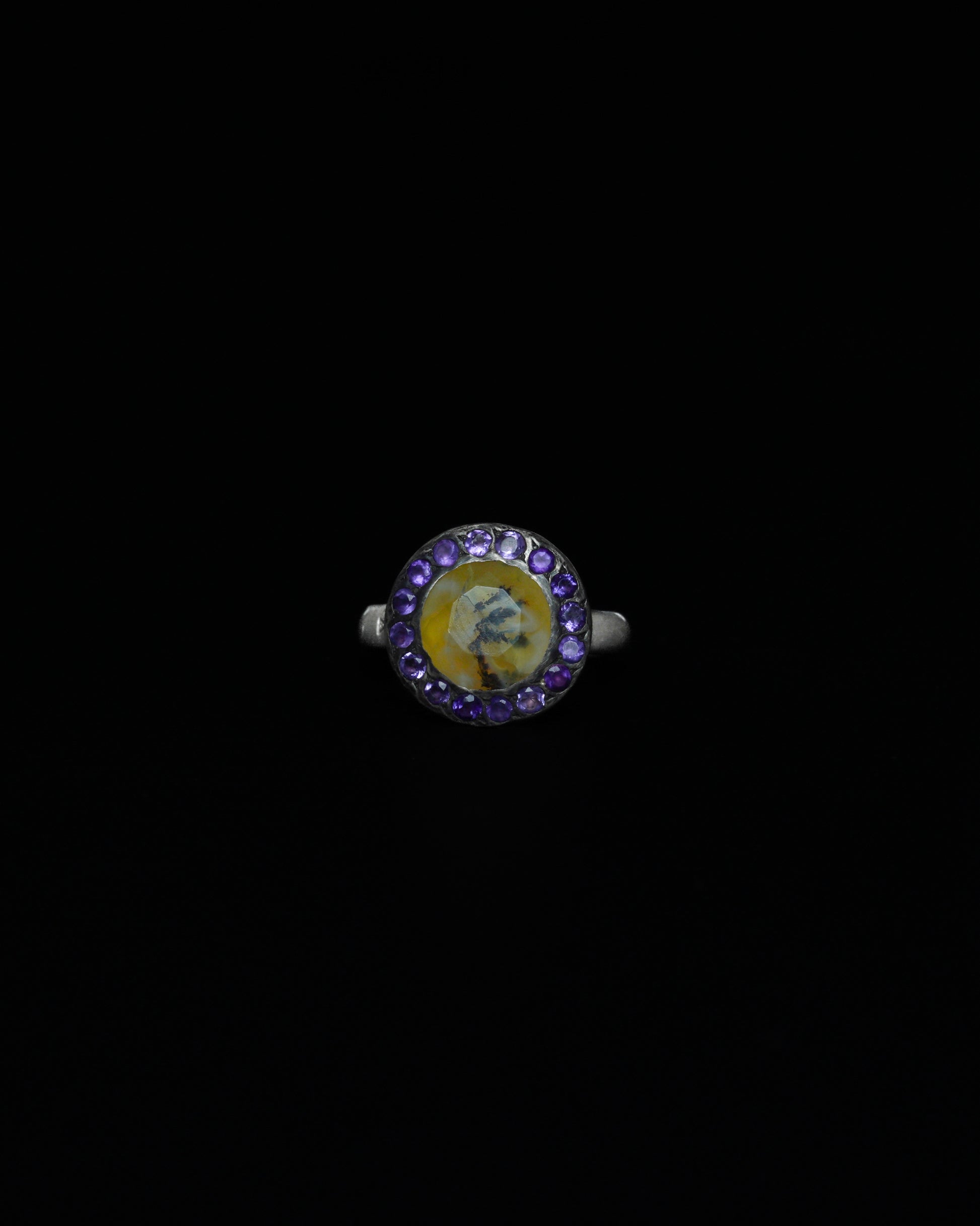 Middle Halo Ring Yellow Dendritic & Amethyst