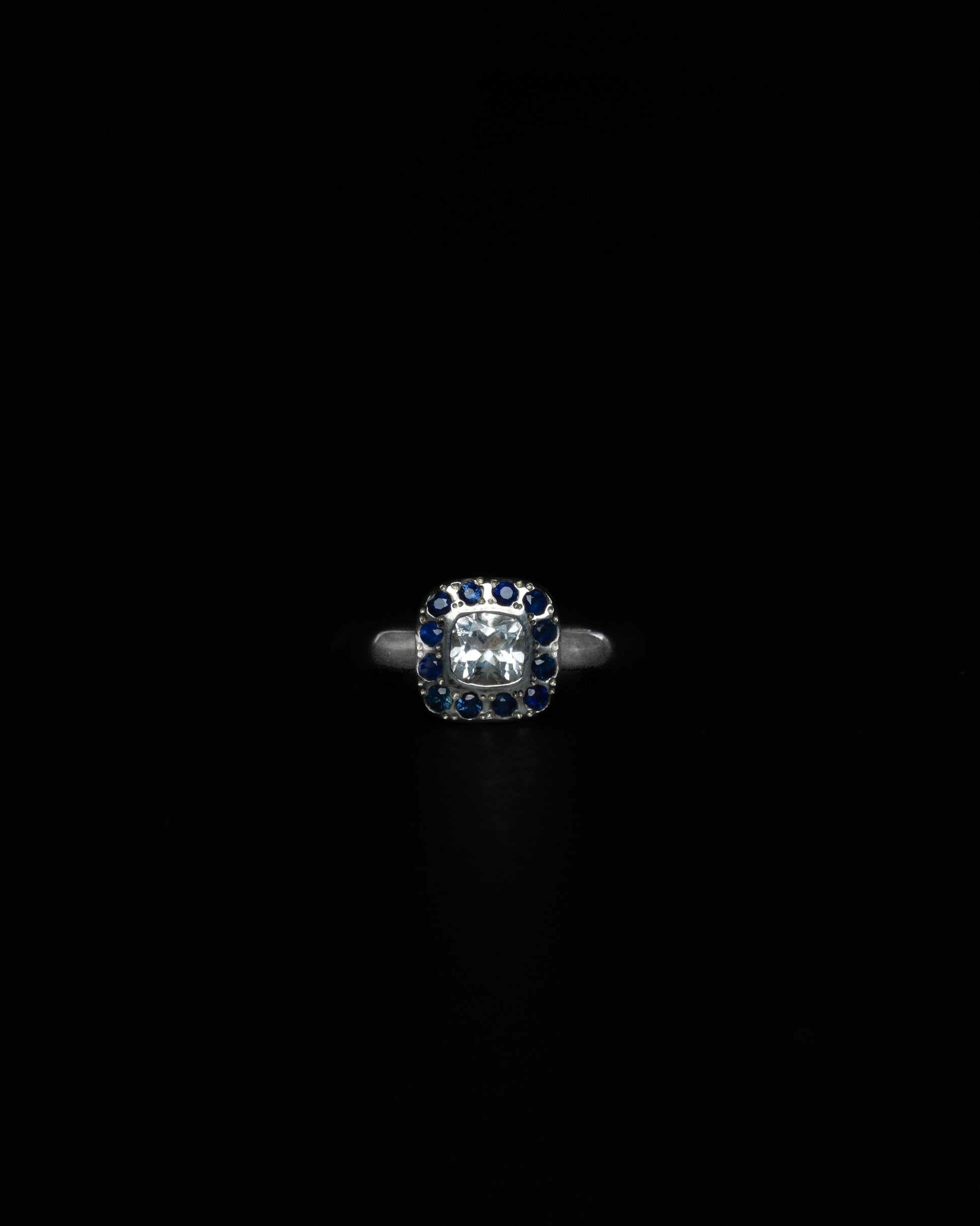 Square Halo Ring Blue Sapphire