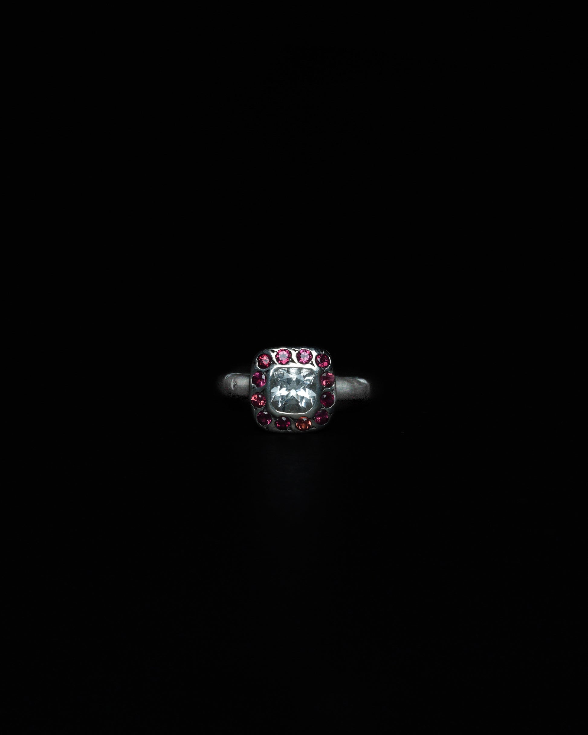 Square Halo Ring Orange Garnet