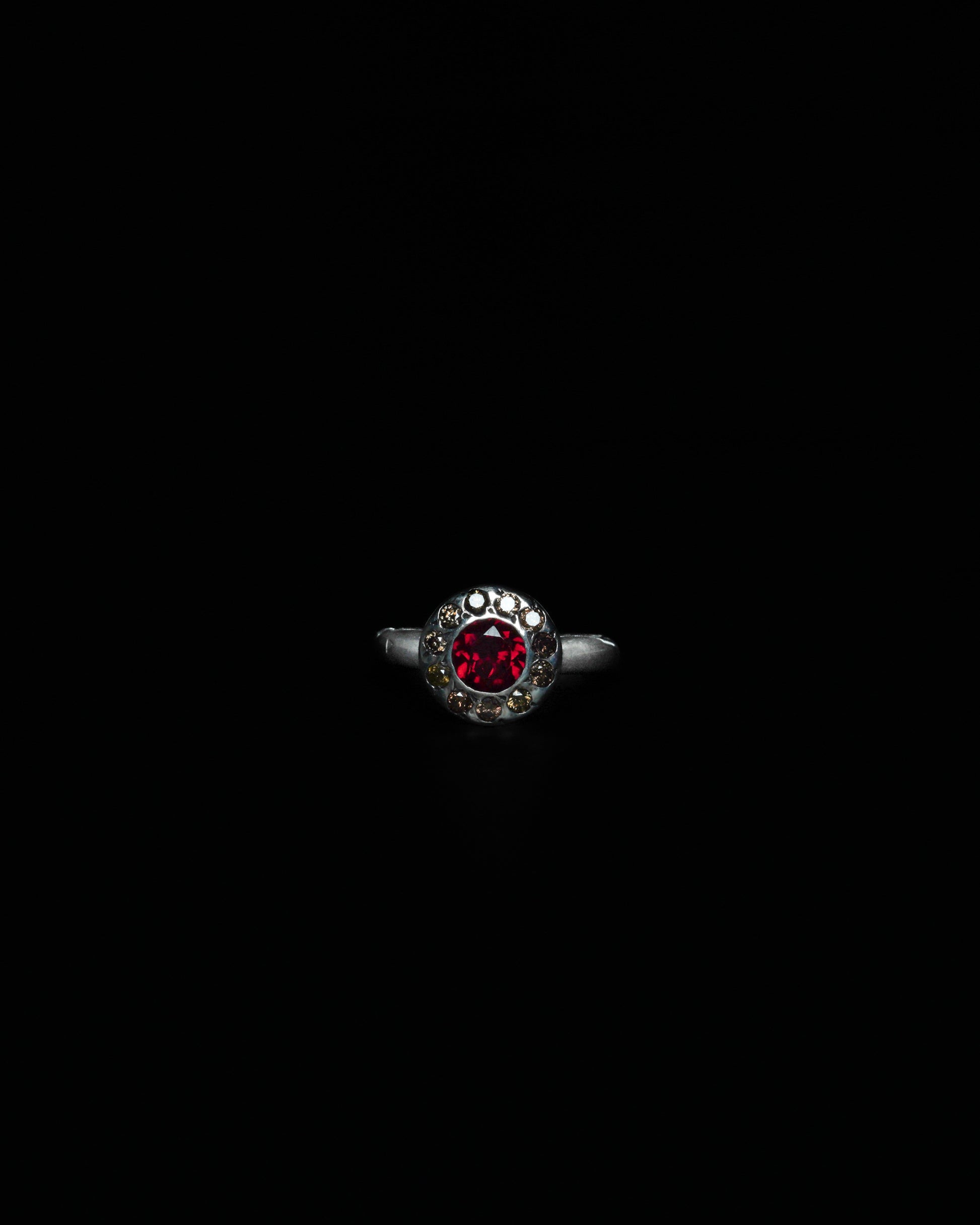 Small Halo Ring Mozambique Garnet & Cognac Diamond