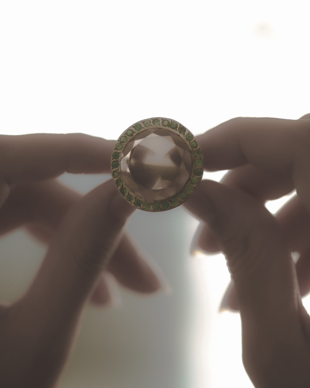 Big Halo Ring Smoky Quartz & Emerald