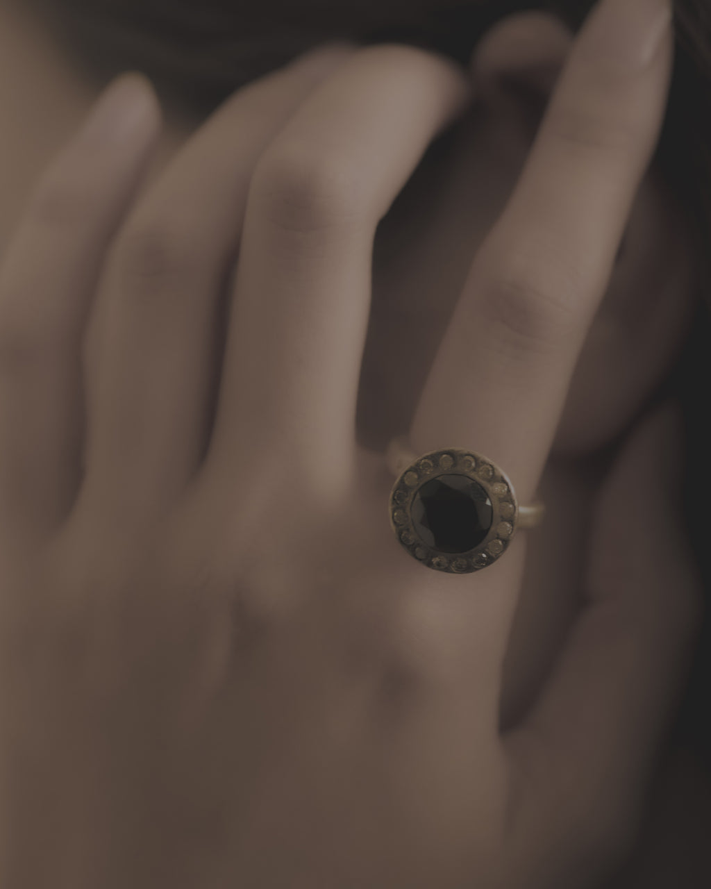 Middle Halo Ring Black Spinel & Salt and pepper Diamond