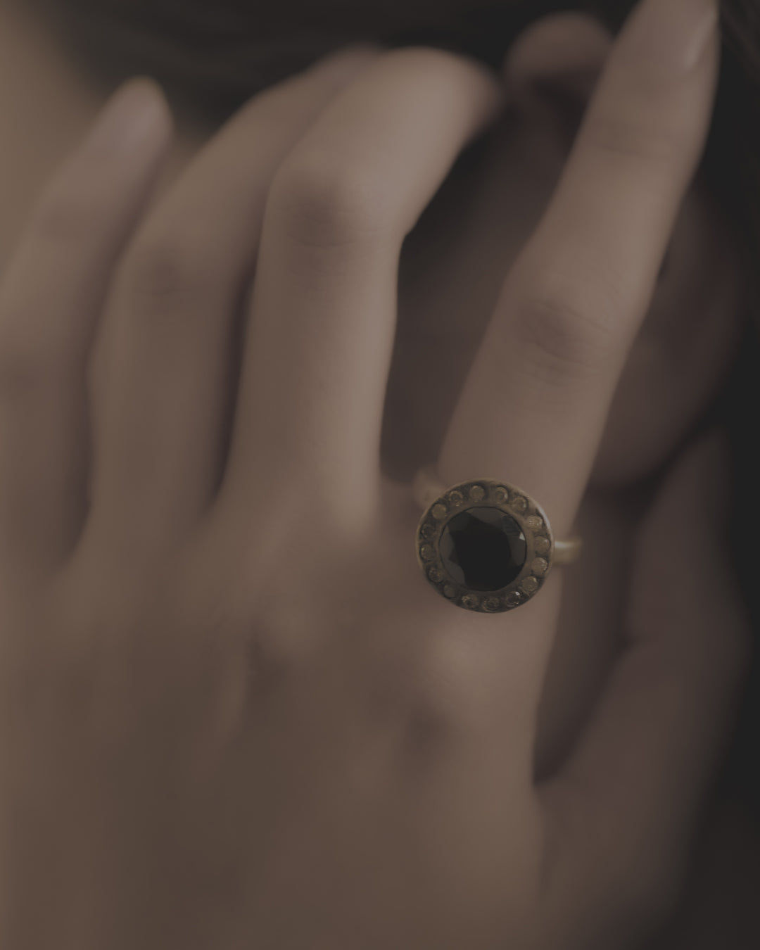 Middle Halo Ring Black Spinel & Salt and pepper Diamond