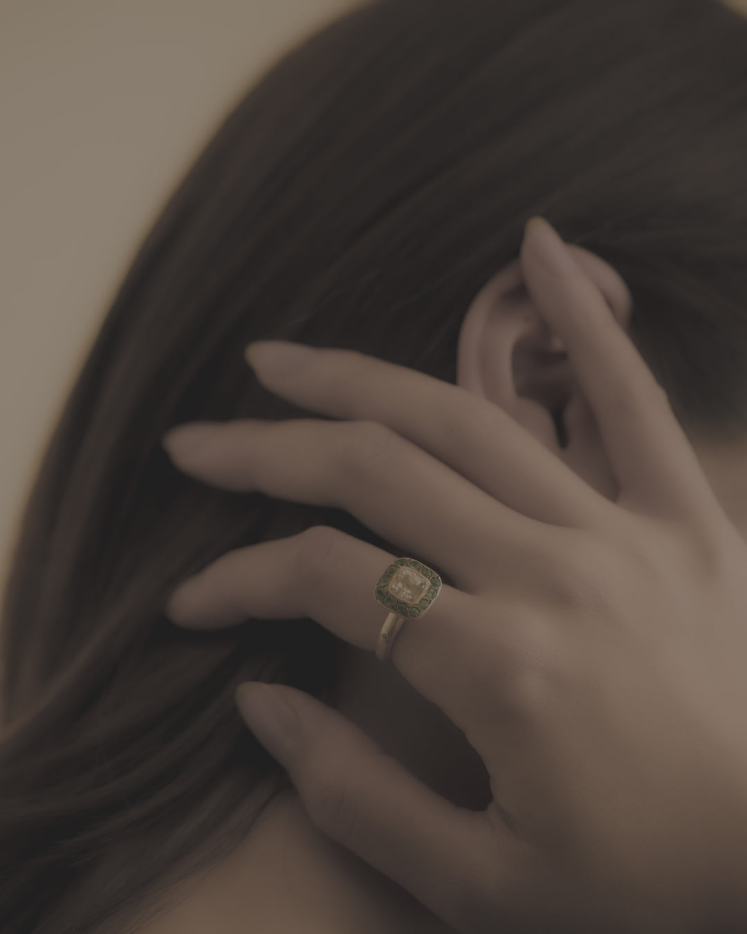 Square Halo Ring Emerald