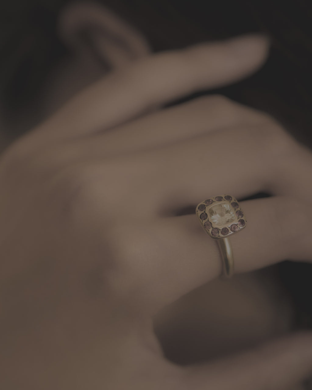 Square Halo Ring Orange Garnet