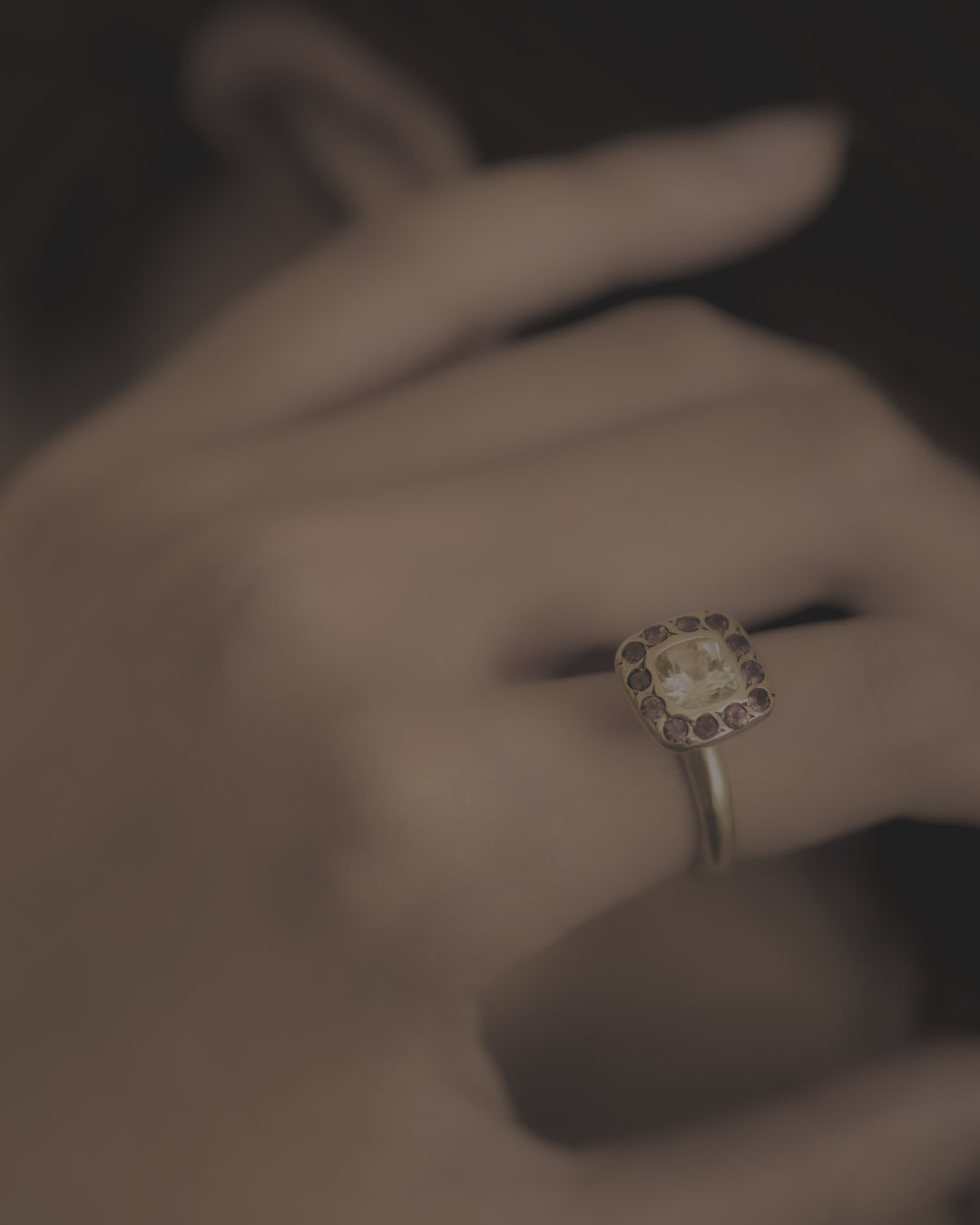 Square Halo Ring Orange Garnet