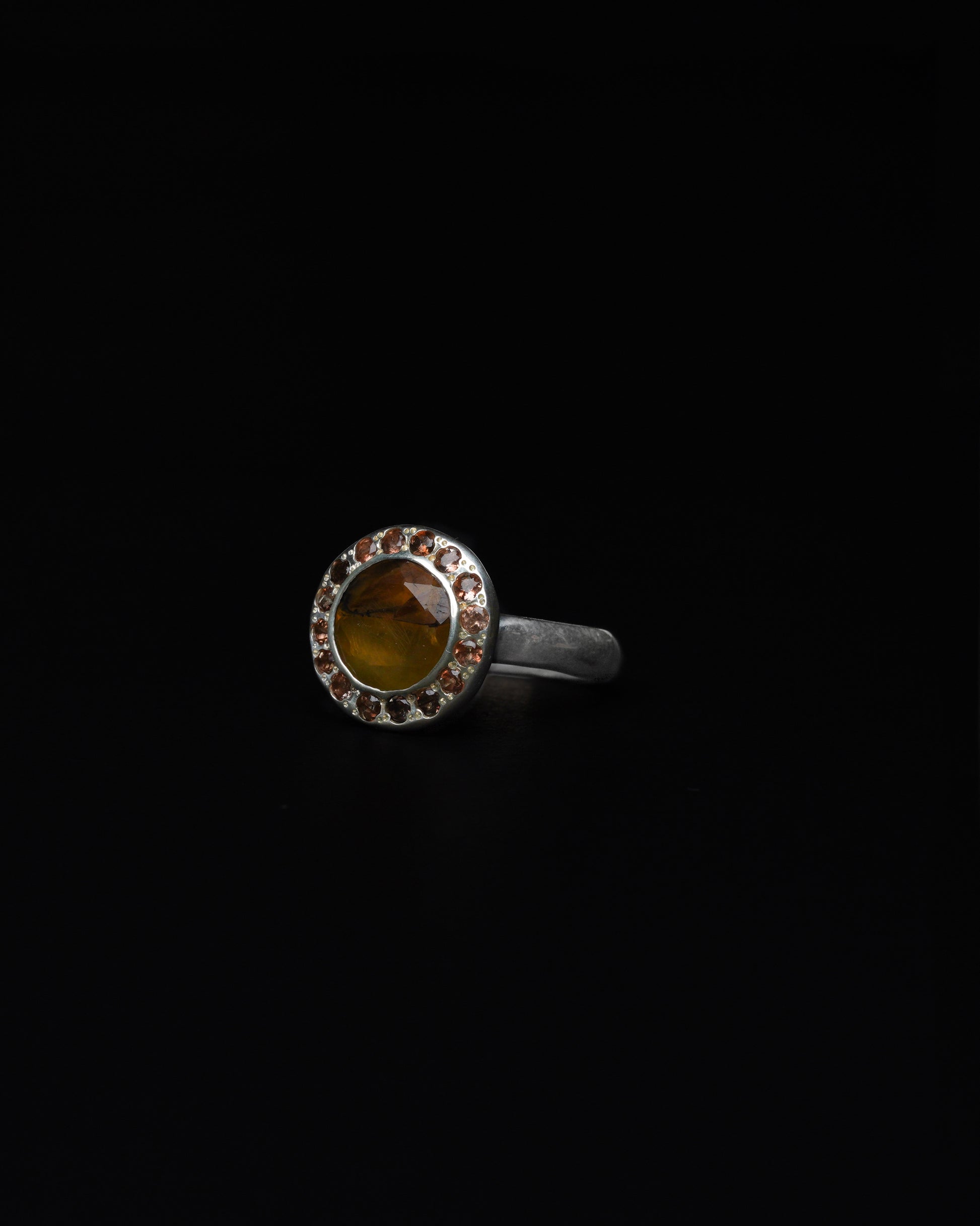 Middle Halo Ring Yellow Dendritic & Andalusite