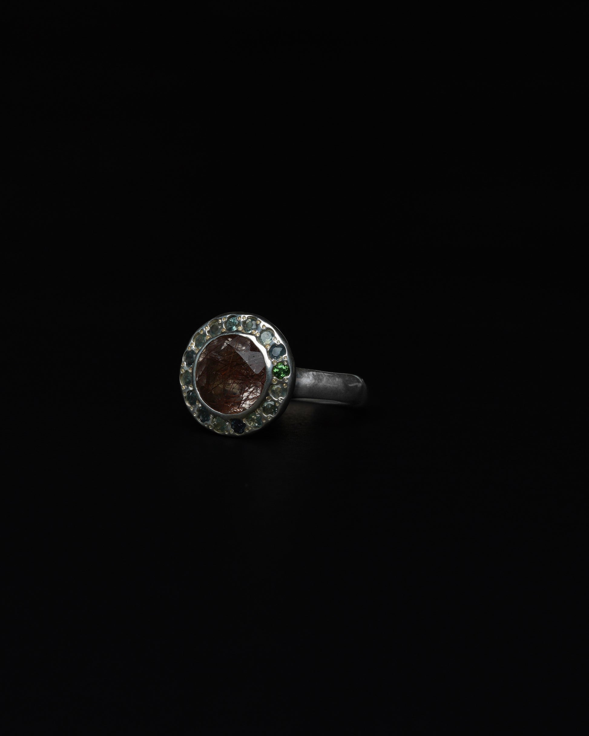 Middle Halo Ring Copper Rutile & Alexandrite