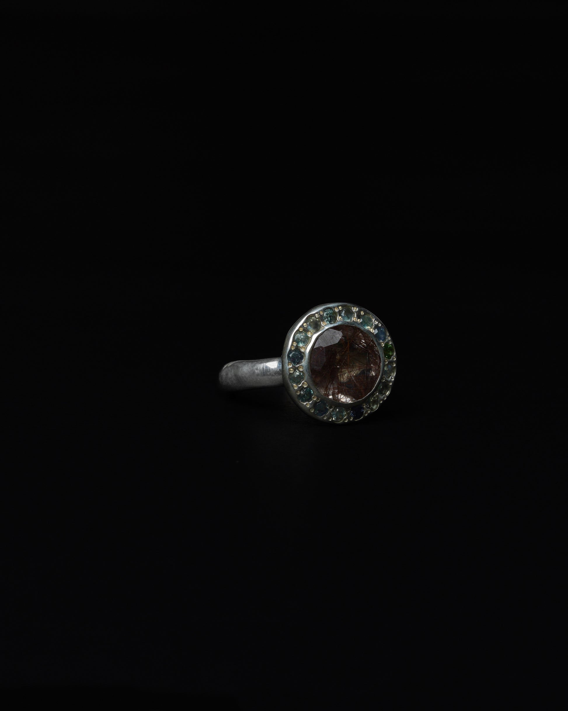 Middle Halo Ring Copper Rutile & Alexandrite