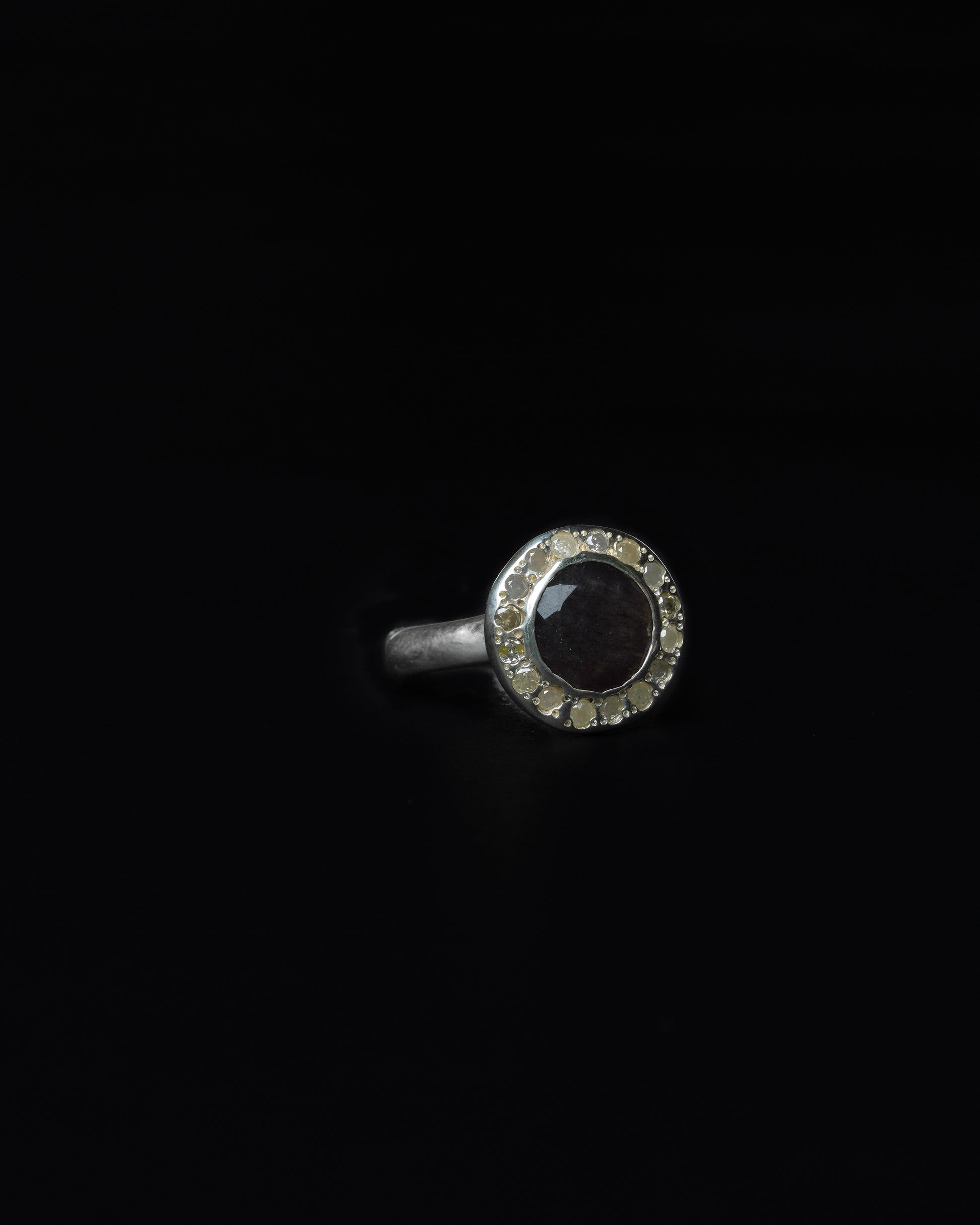 Middle Halo Ring Silky Moonstone & Ice Diamond