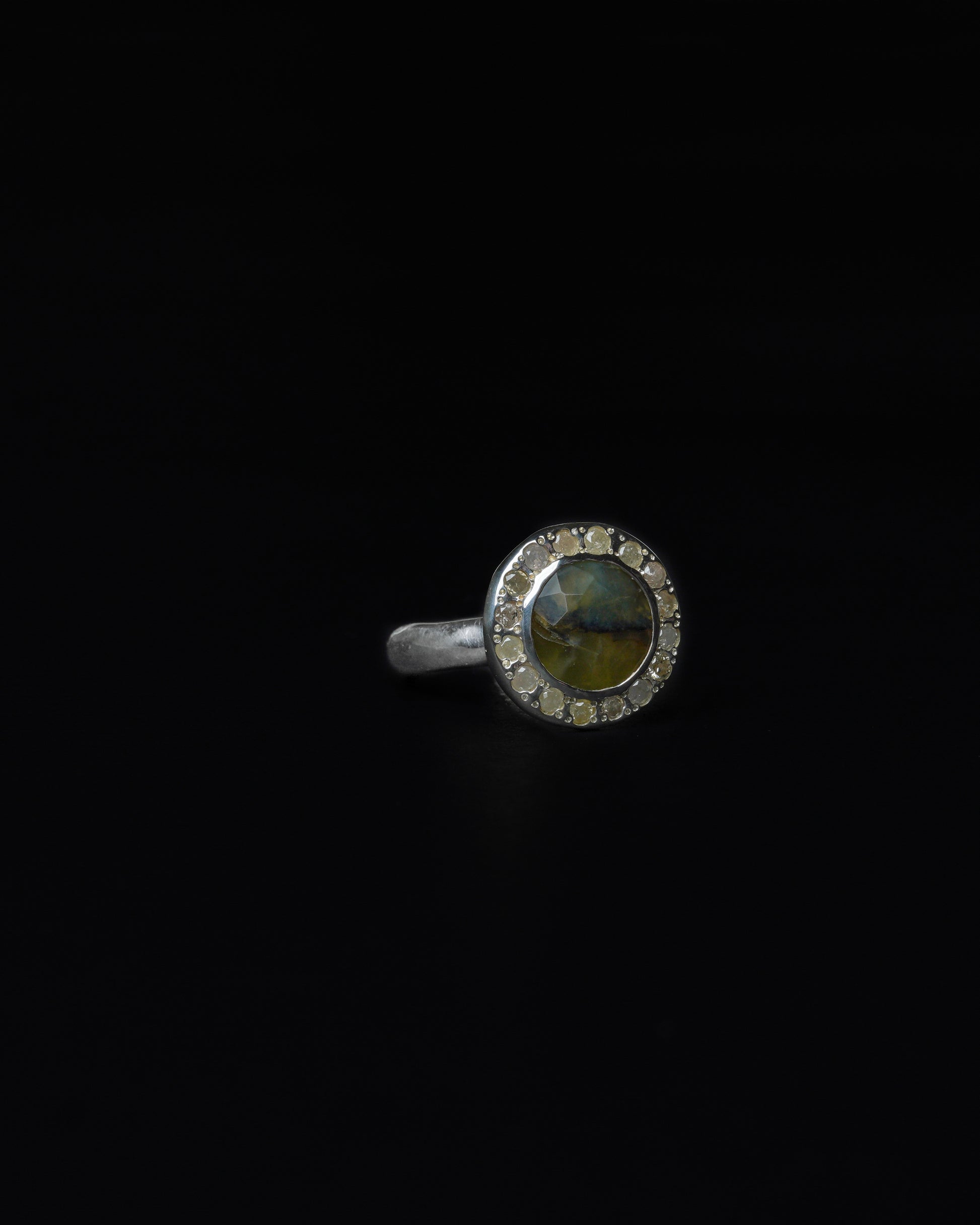 Middle Halo Ring Yellow Dendritic & Ice Diamond