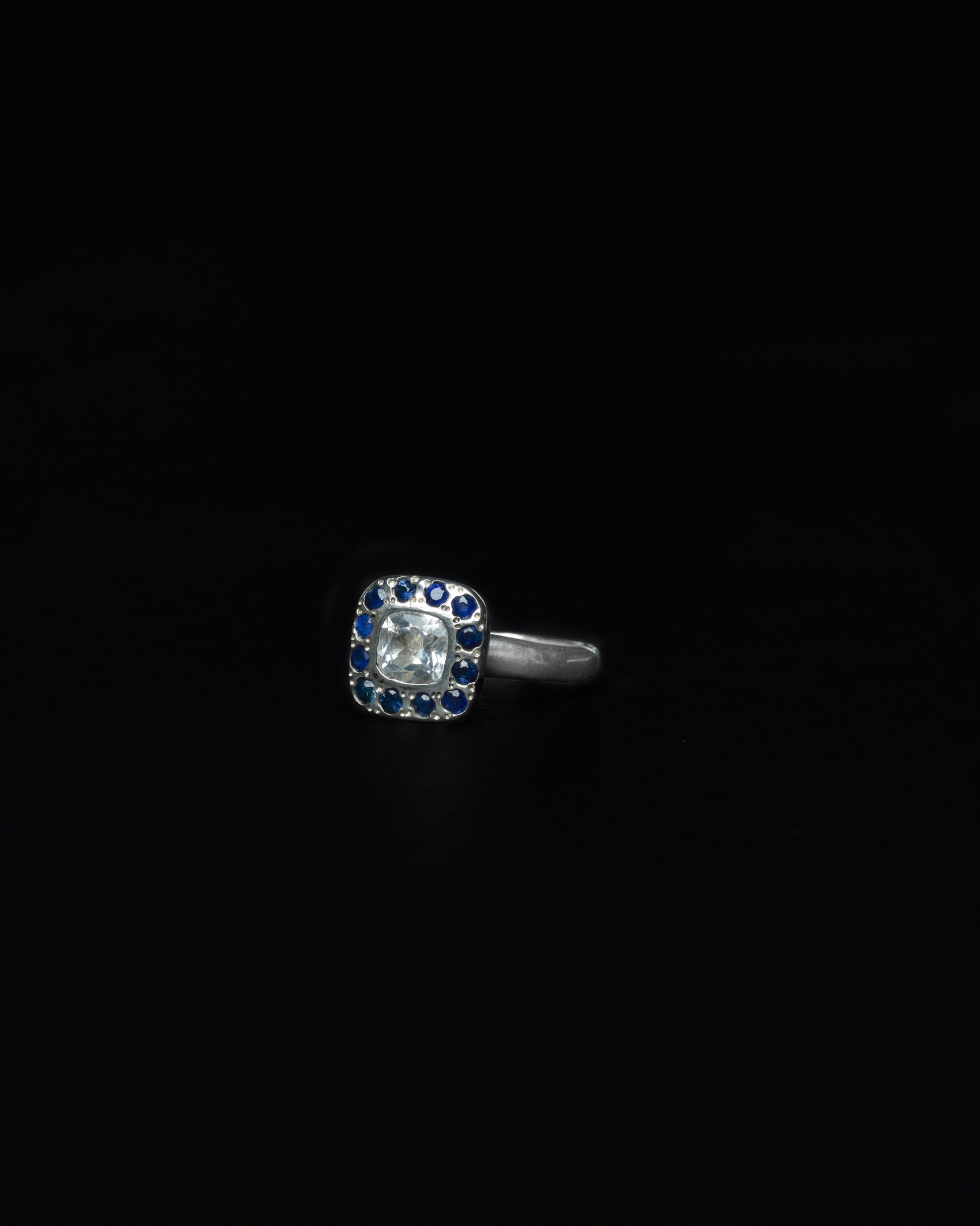 Square Halo Ring Blue Sapphire