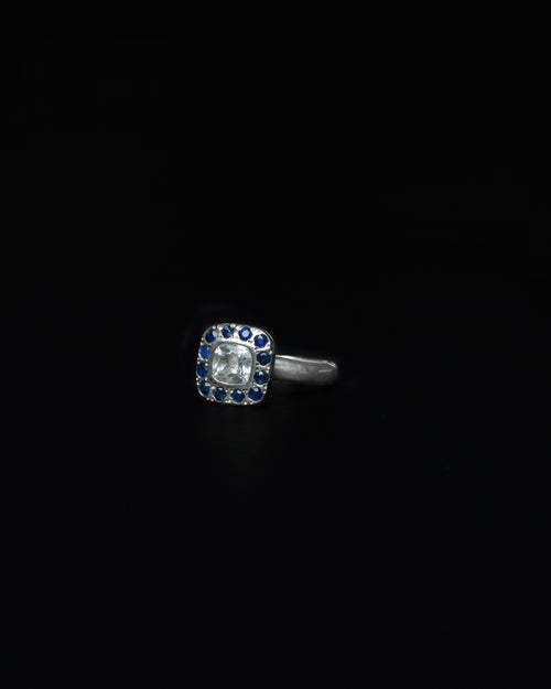 Square Halo Ring Blue Sapphire