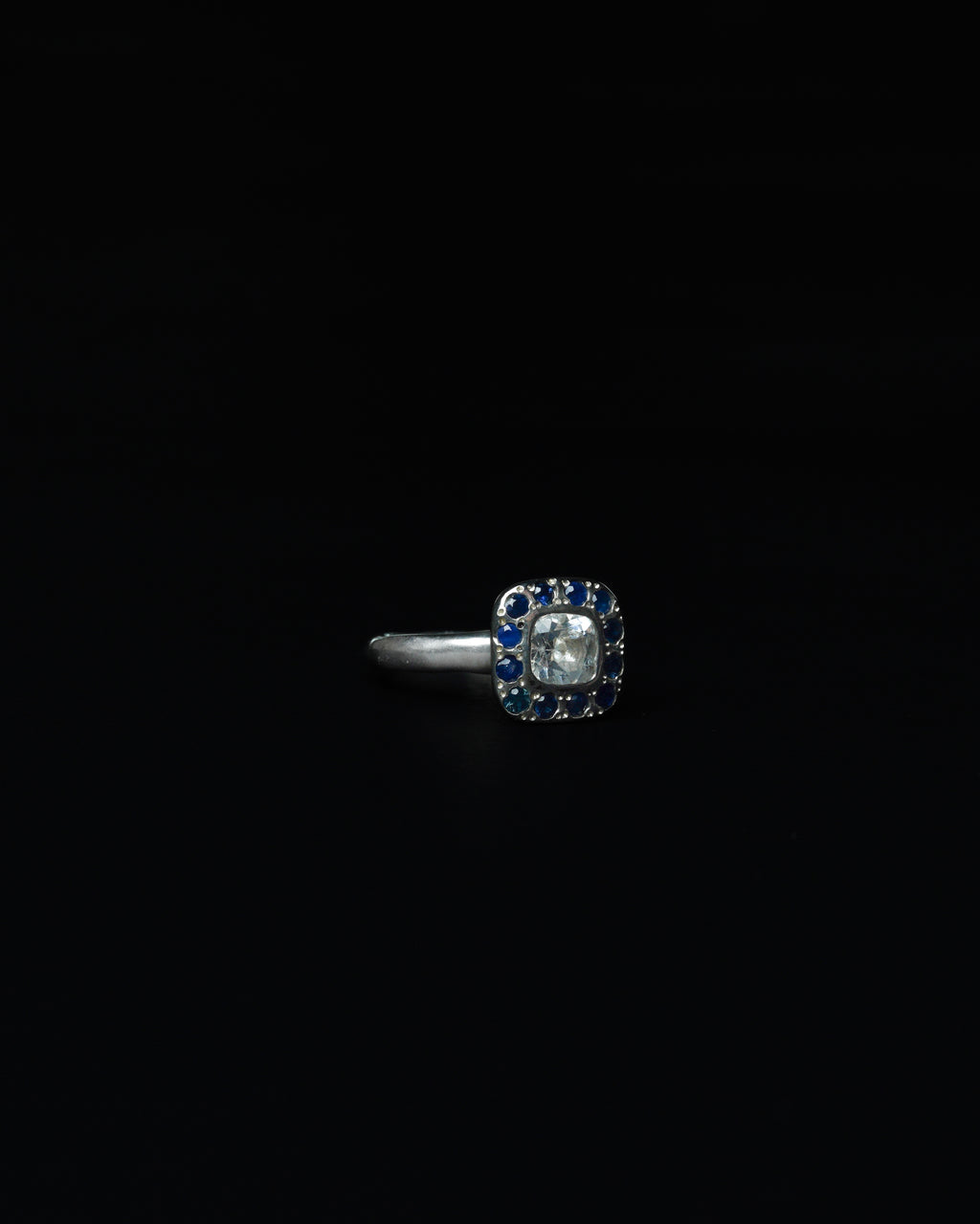 Square Halo Ring Blue Sapphire
