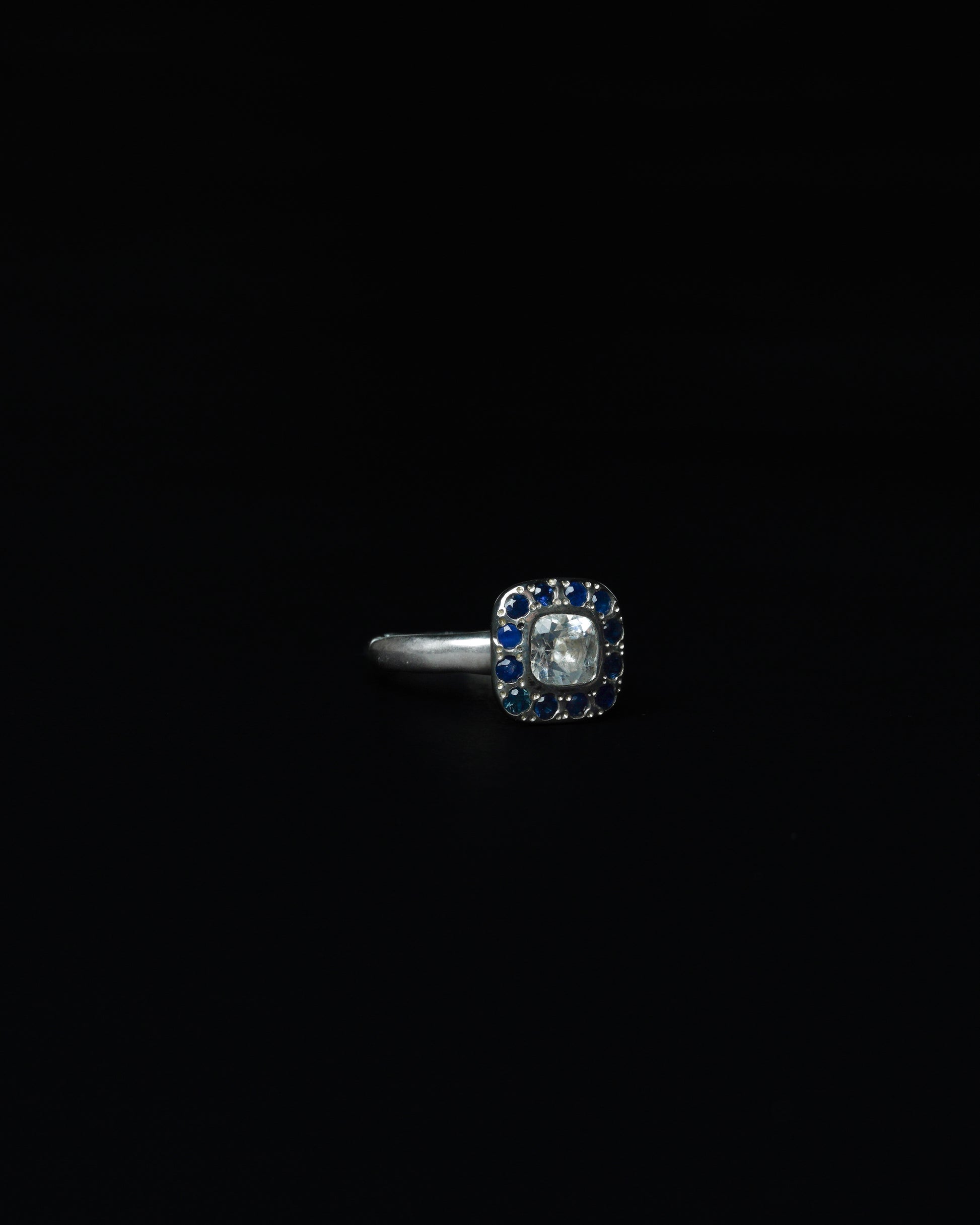 Square Halo Ring Blue Sapphire