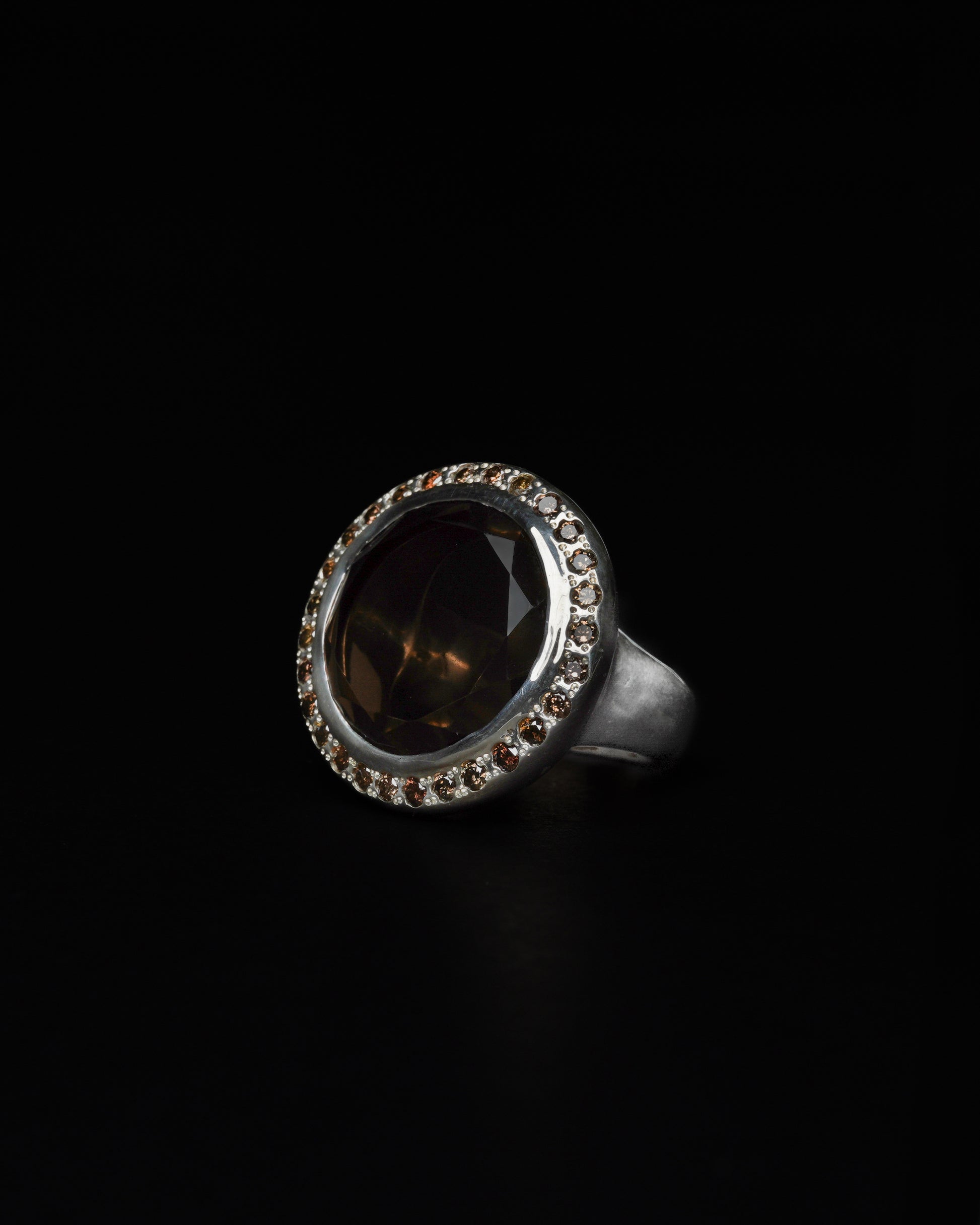 Big Halo Ring Smoky Quartz & Cognac Diamond