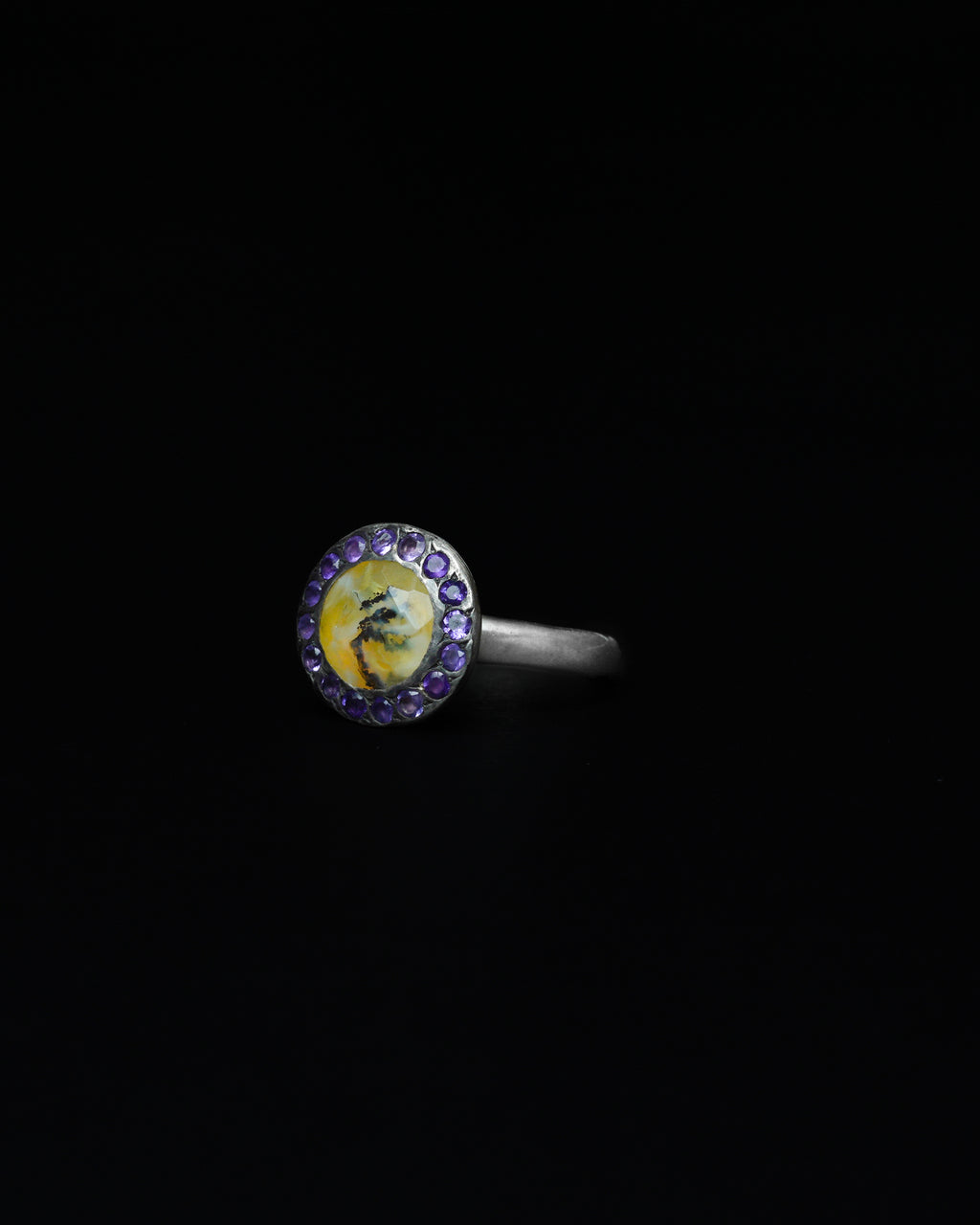 Middle Halo Ring Yellow Dendritic & Amethyst