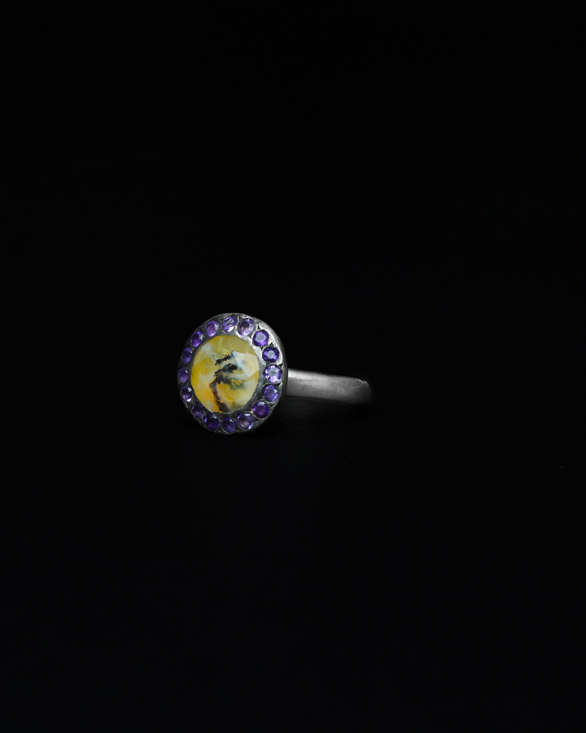 Middle Halo Ring Yellow Dendritic & Amethyst