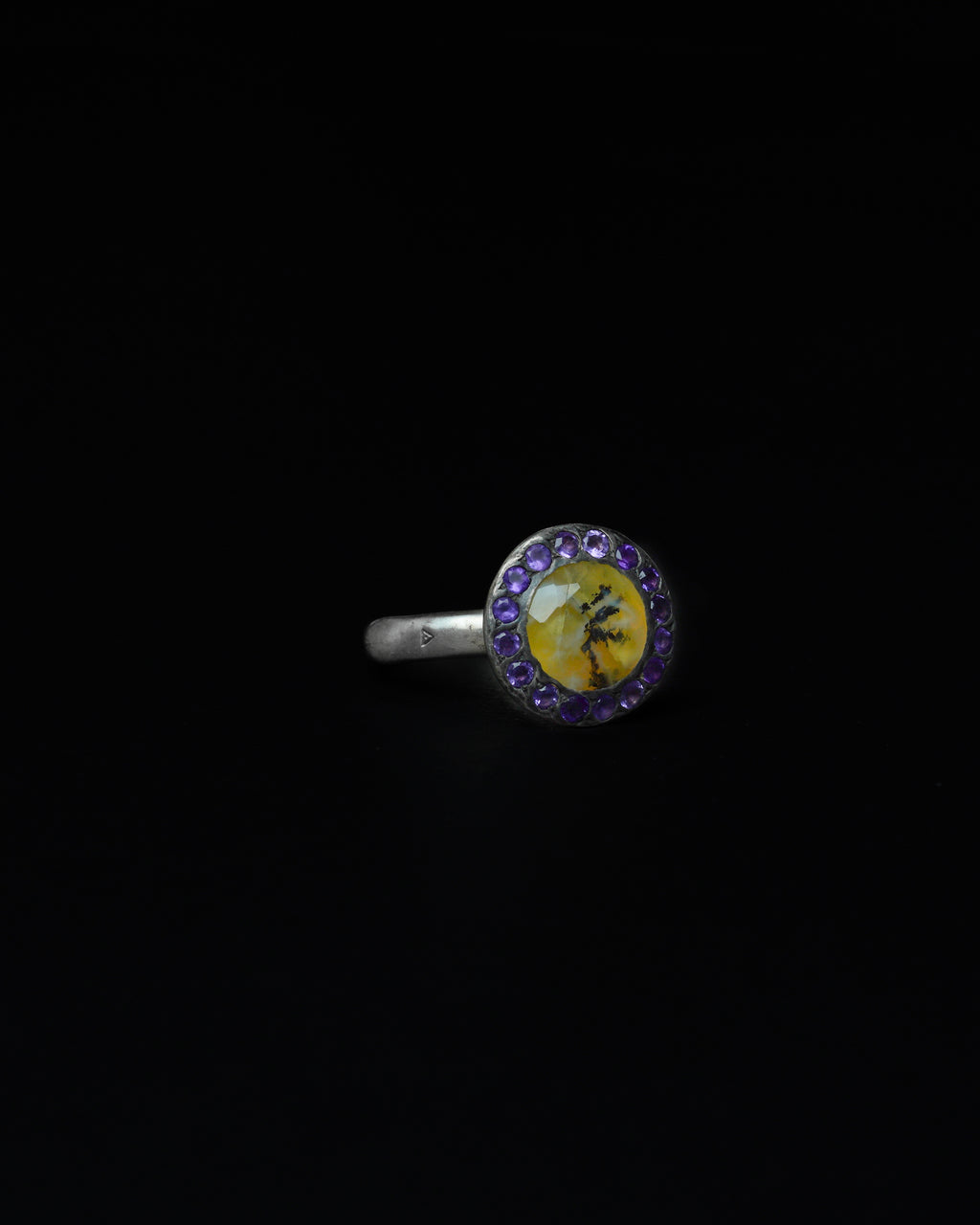 Middle Halo Ring Yellow Dendritic & Amethyst