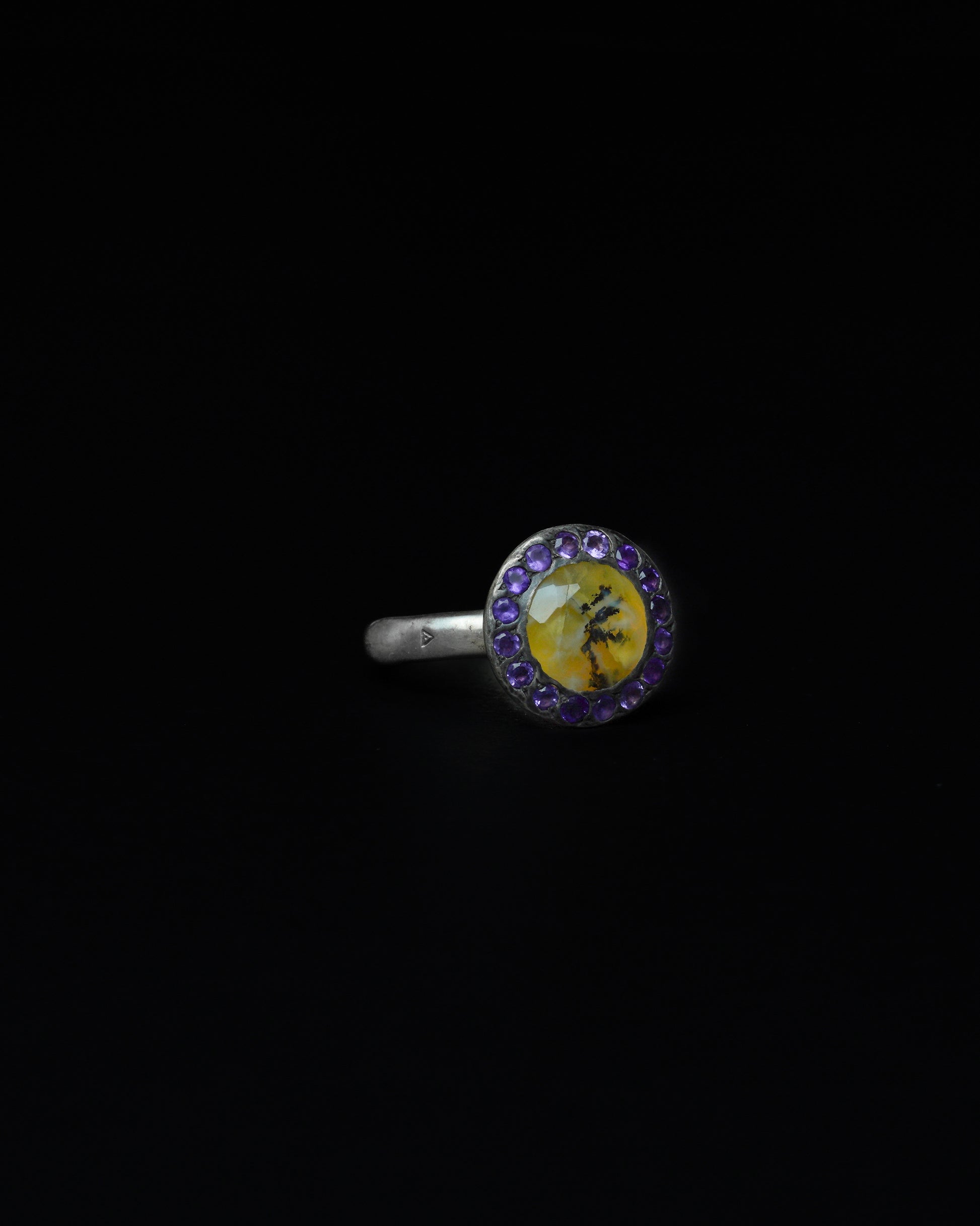 Middle Halo Ring Yellow Dendritic & Amethyst