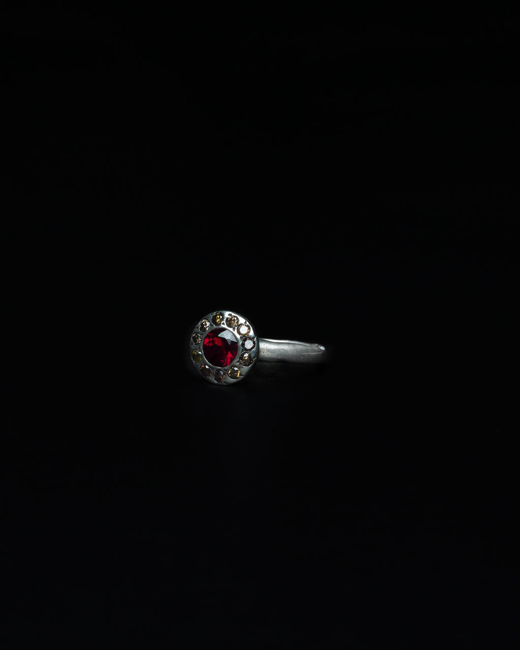 Small Halo Ring Mozambique Garnet & Cognac Diamond