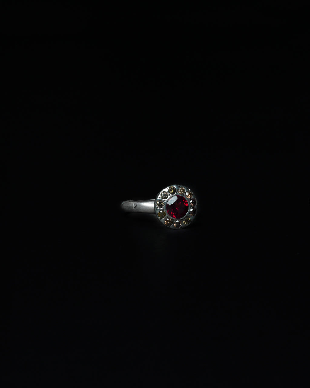 Small Halo Ring Mozambique Garnet & Cognac Diamond