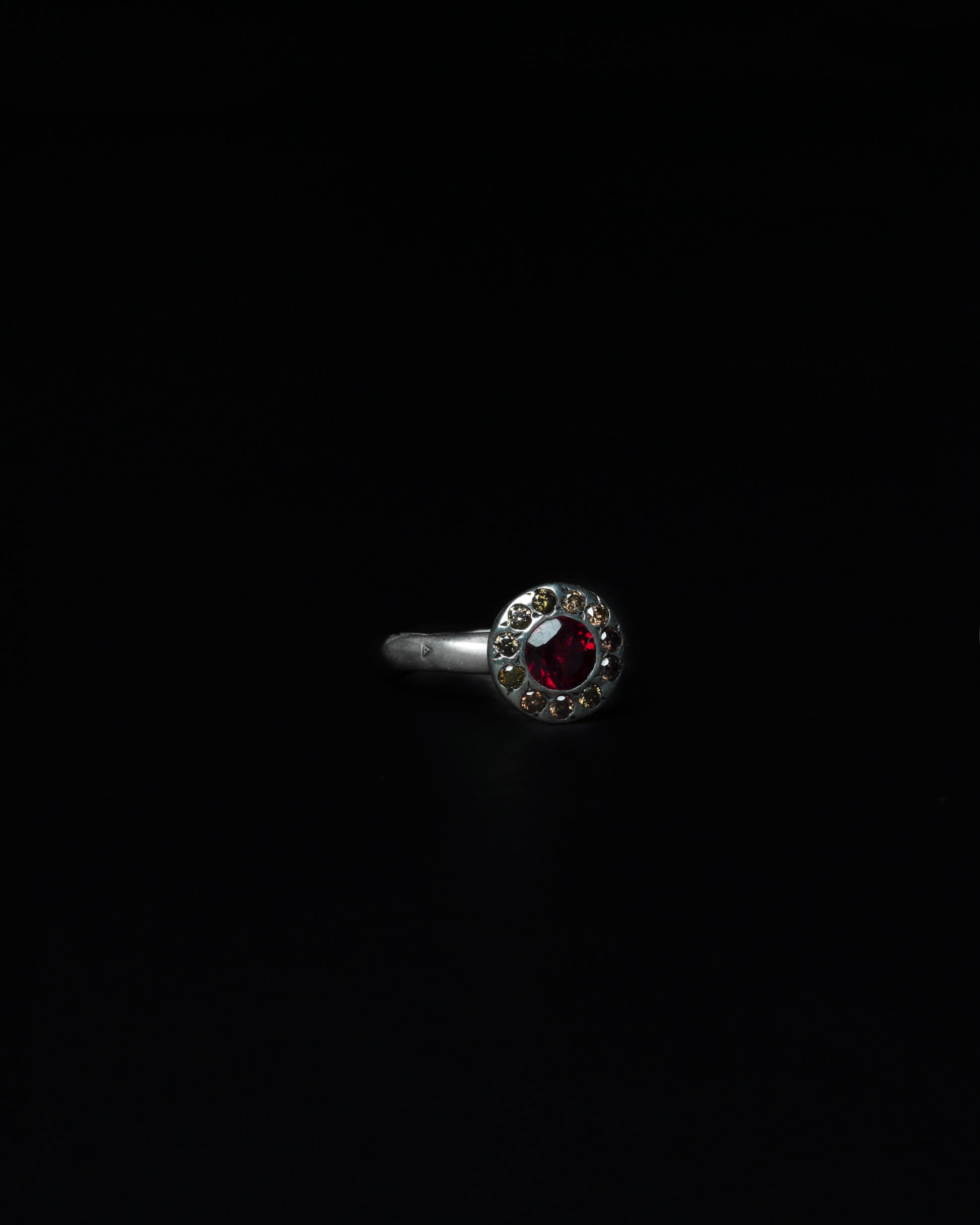 Small Halo Ring Mozambique Garnet & Cognac Diamond