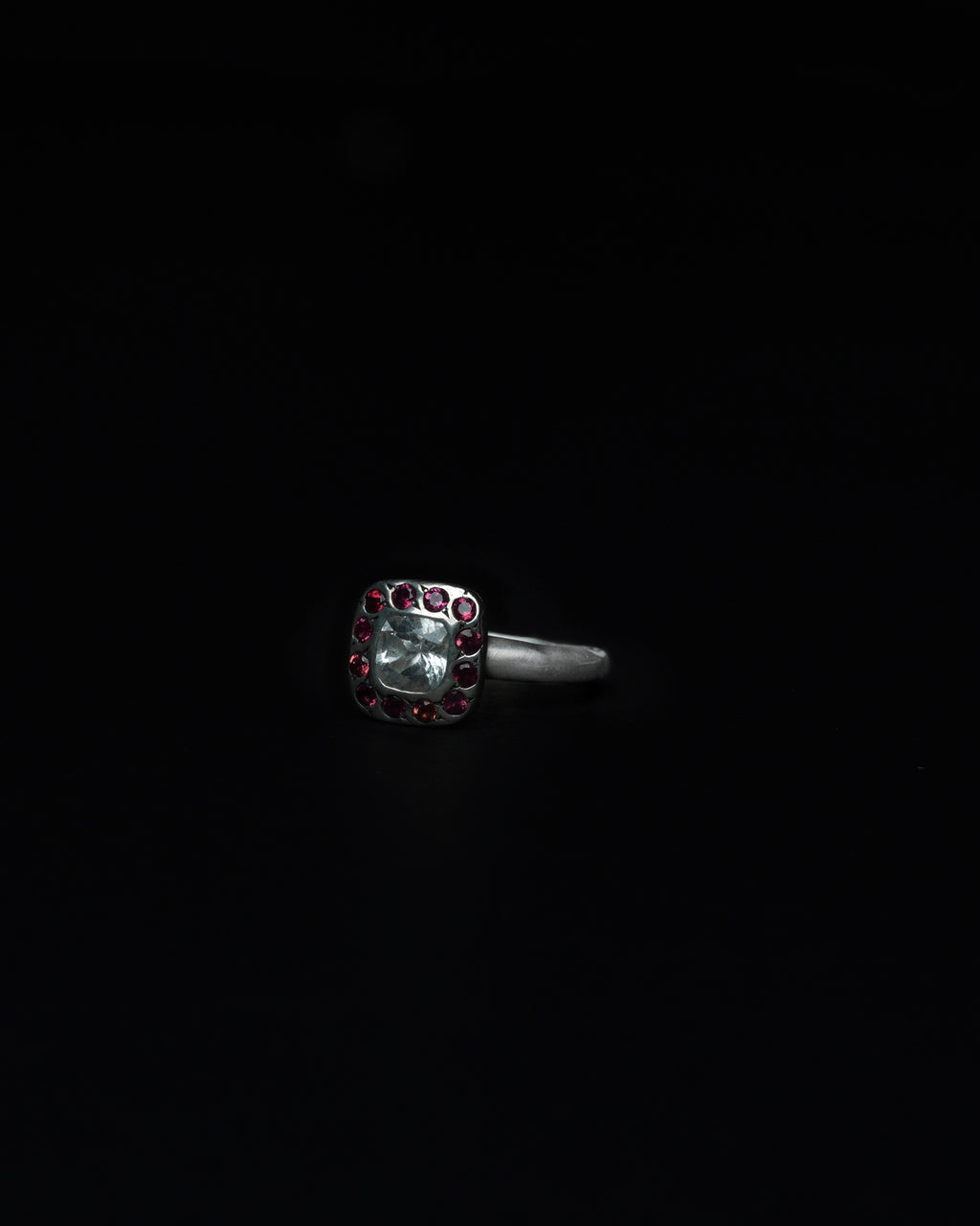 Square Halo Ring Orange Garnet