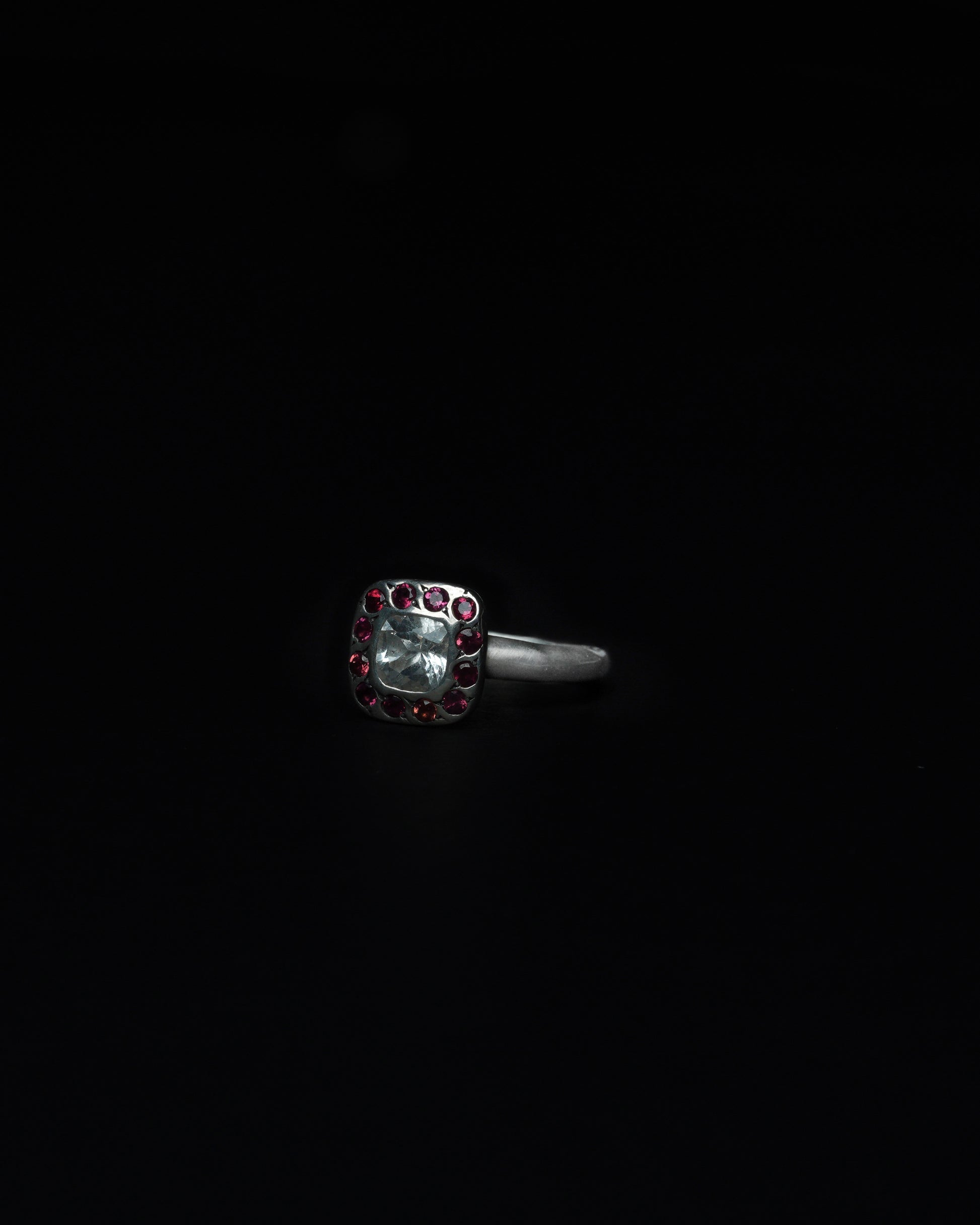 Square Halo Ring Orange Garnet