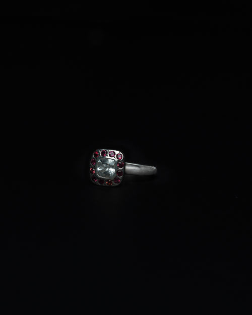 Square Halo Ring Orange Garnet