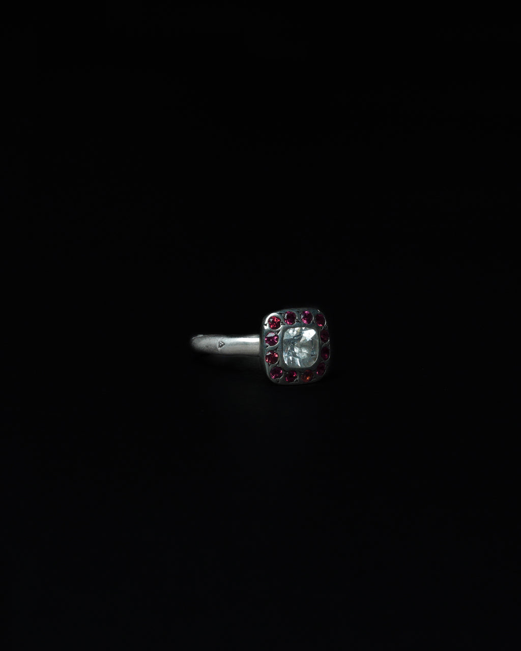Square Halo Ring Orange Garnet