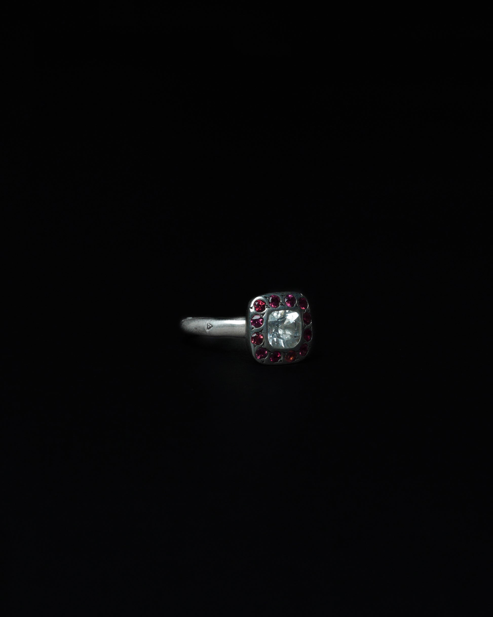Square Halo Ring Orange Garnet