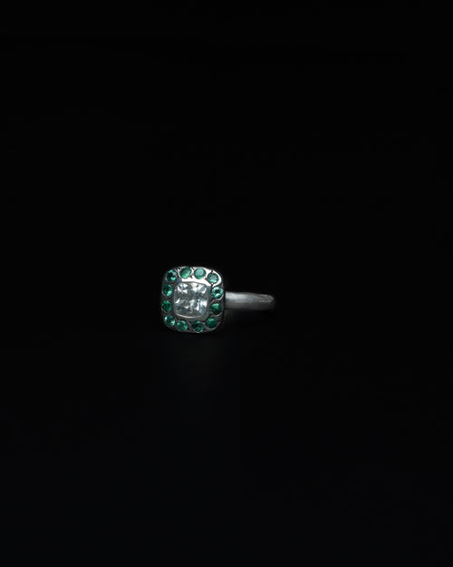 Square Halo Ring Emerald