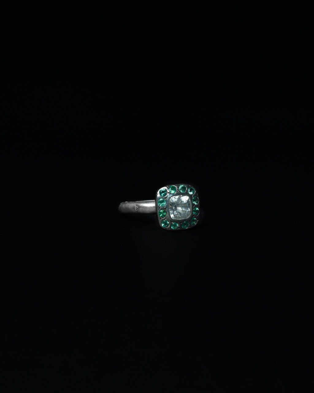 Square Halo Ring Emerald
