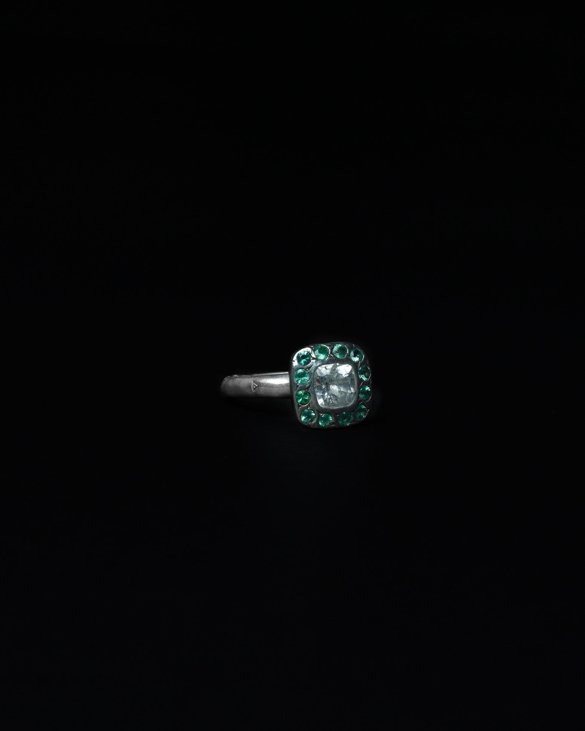 Square Halo Ring Emerald