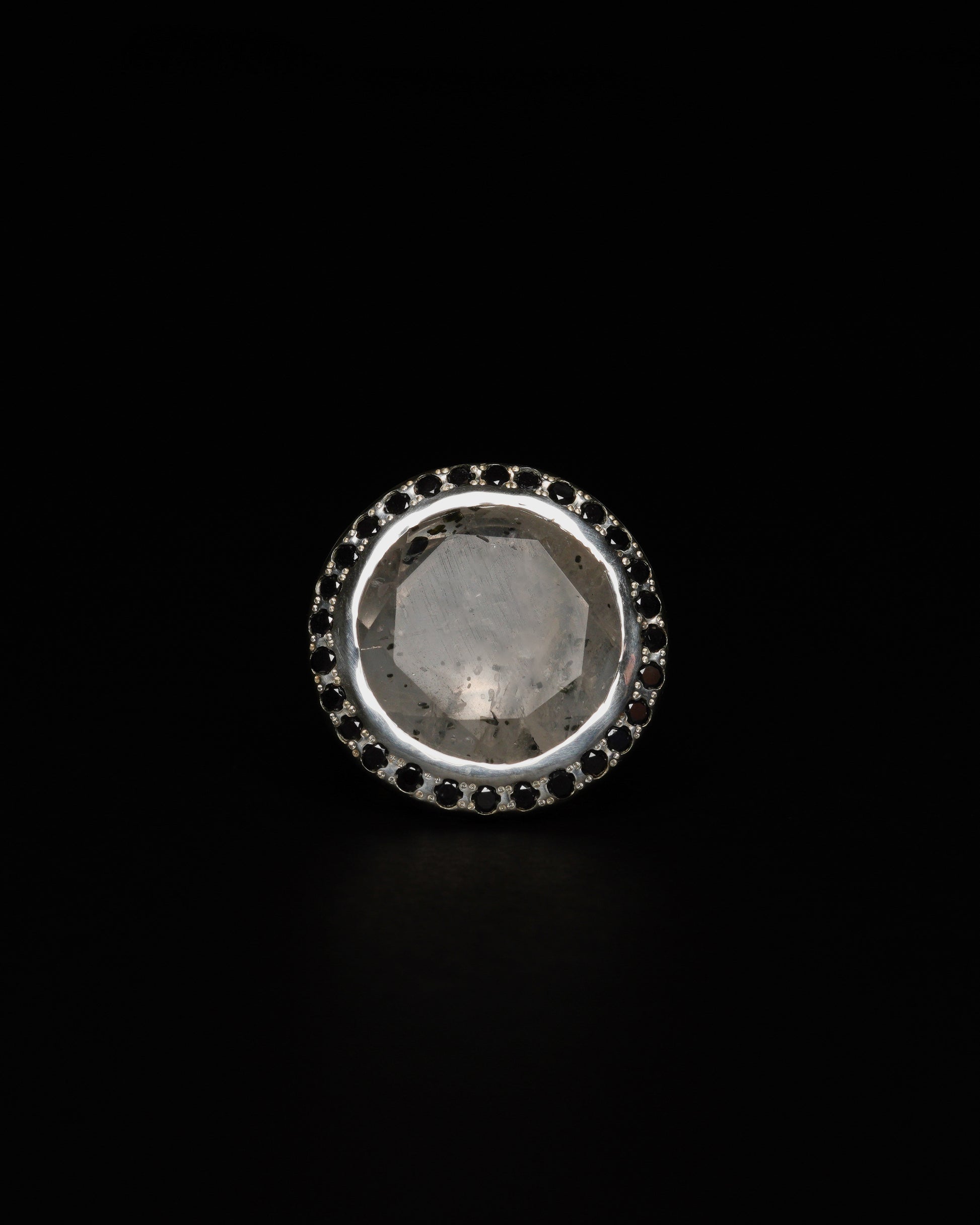 Big Halo Ring Dot Quartz & Black Diamond