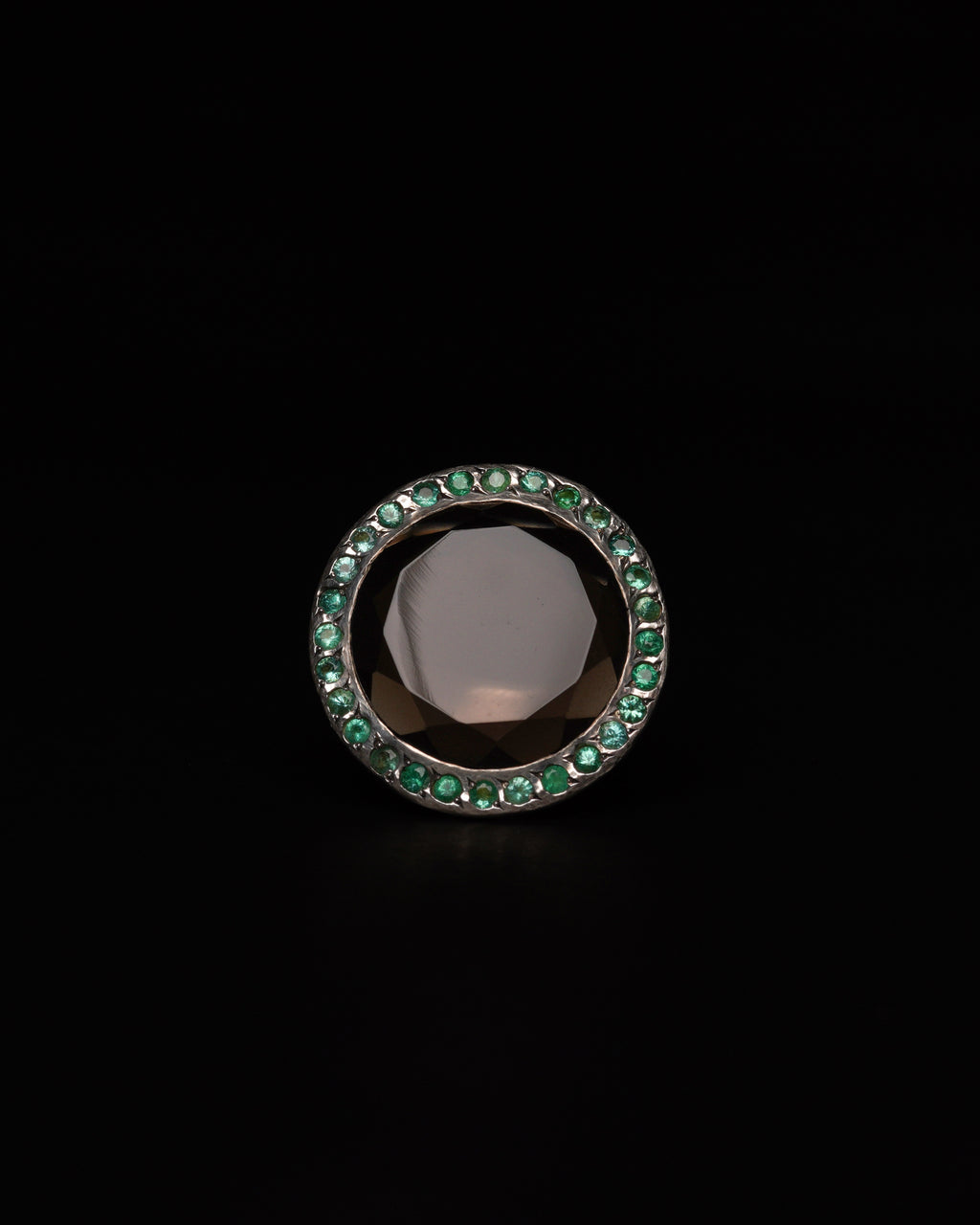 Big Halo Ring Smoky Quartz & Emerald