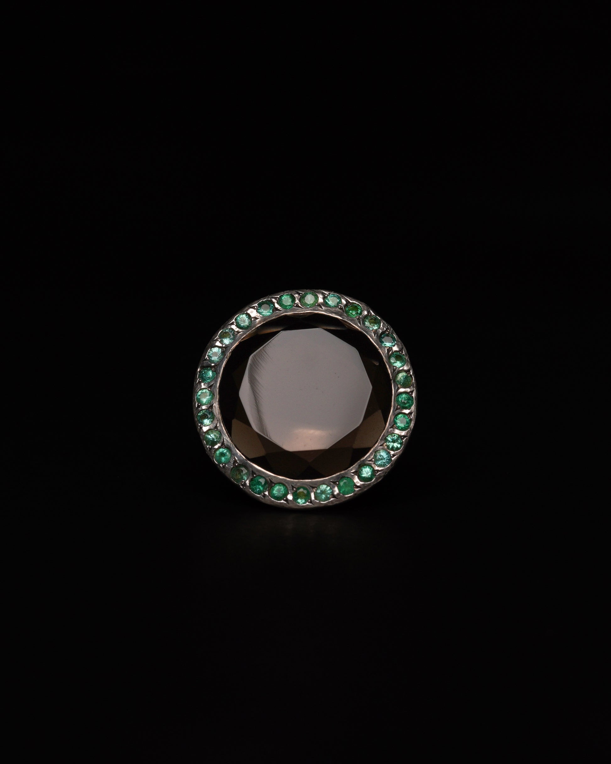 Big Halo Ring Smoky Quartz & Emerald