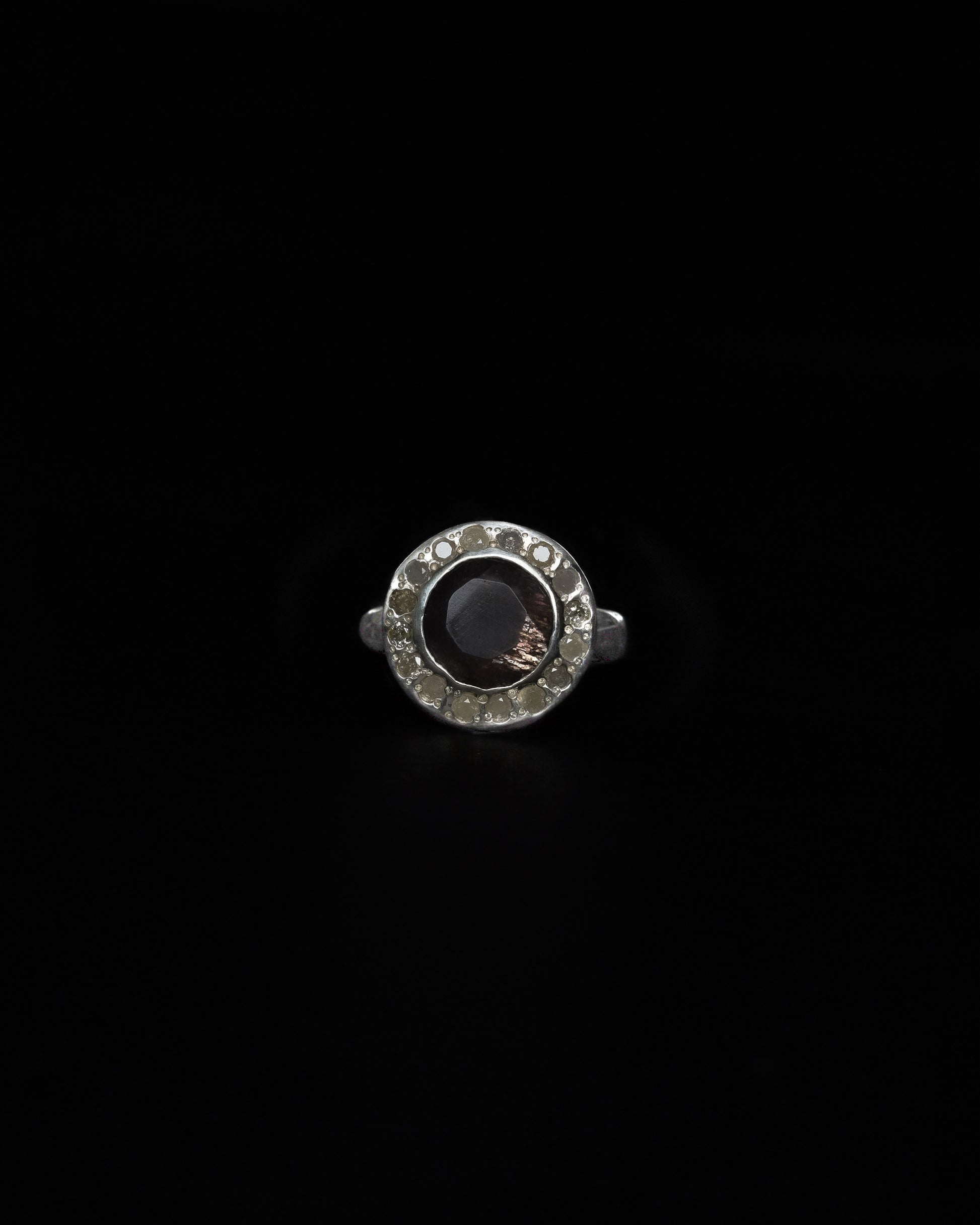 Middle Halo Ring Silky Moonstone & Ice Diamond