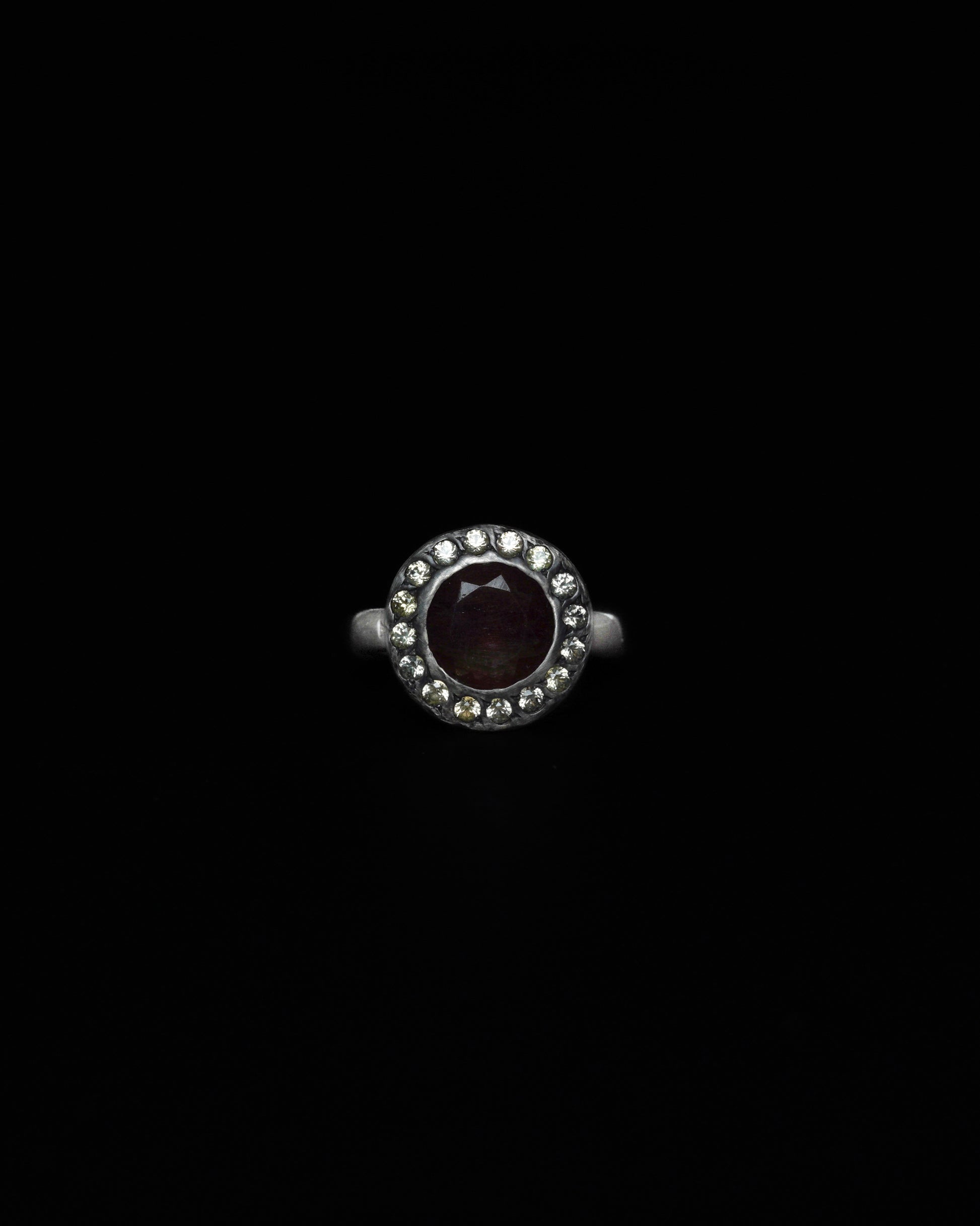 Middle Halo Ring Copper Rutile & Mint Sapphire