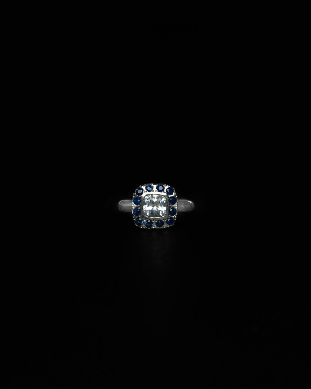 Square Halo Ring Blue Sapphire