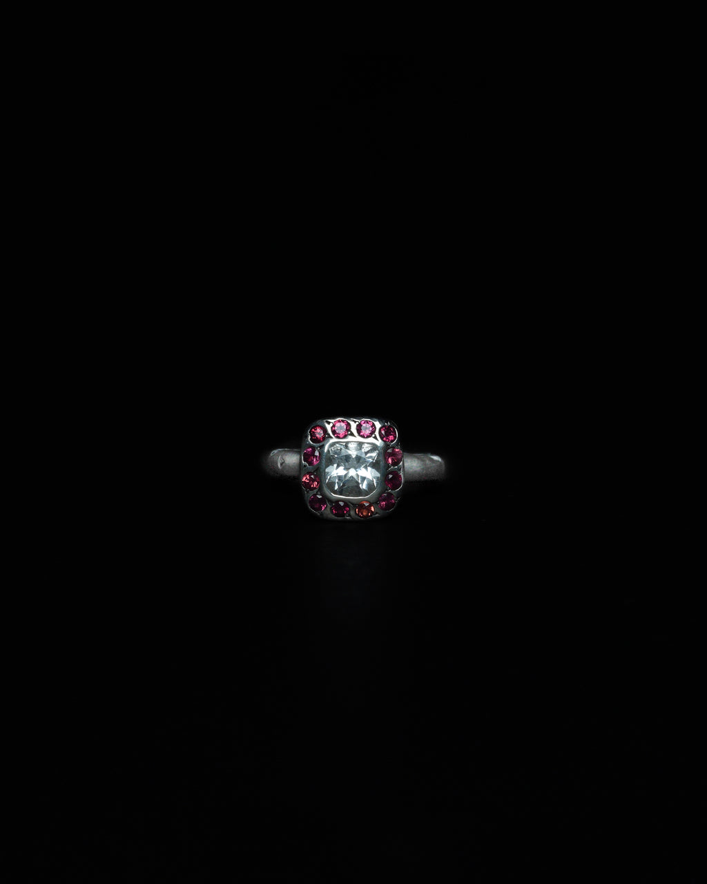 Square Halo Ring Orange Garnet