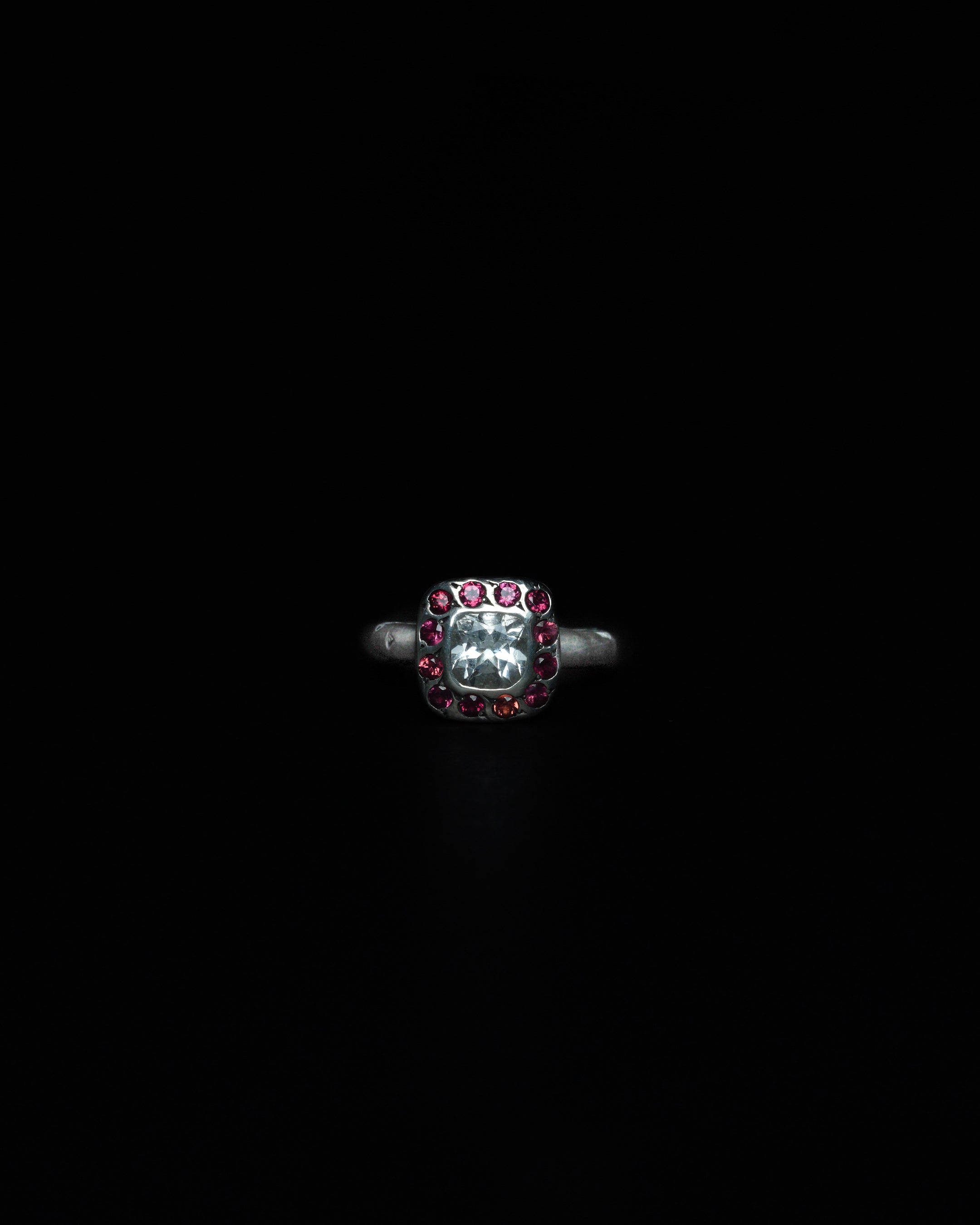 Square Halo Ring Orange Garnet