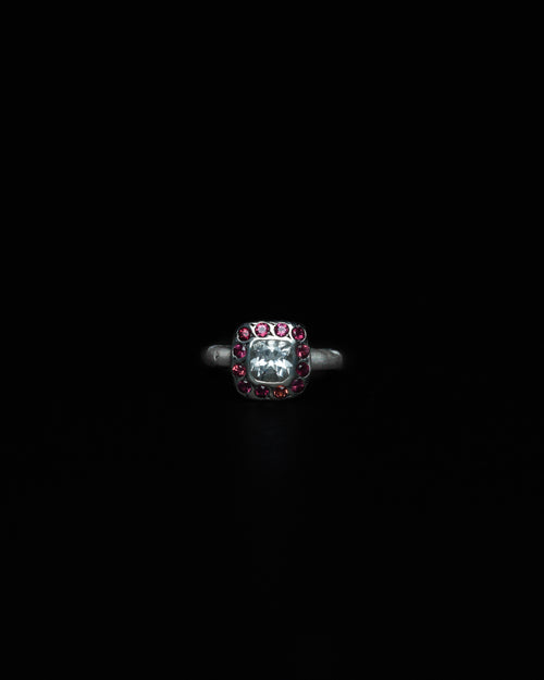 Square Halo Ring Orange Garnet