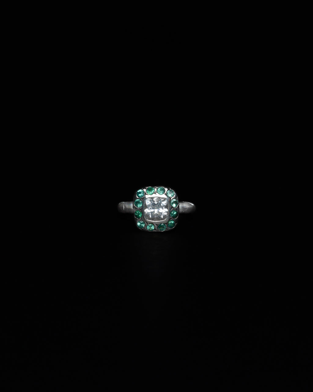 Square Halo Ring Emerald