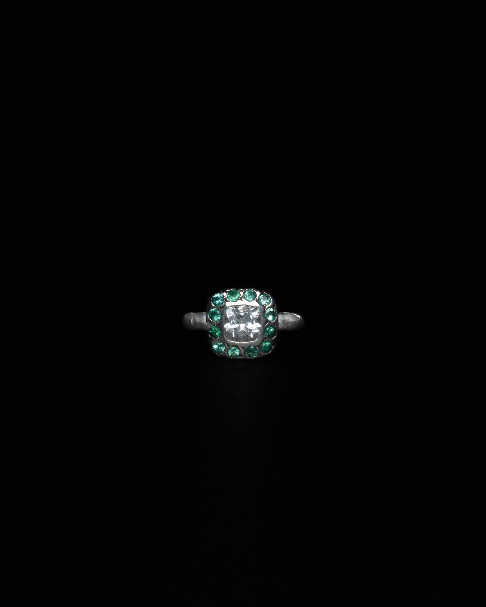 Square Halo Ring Emerald