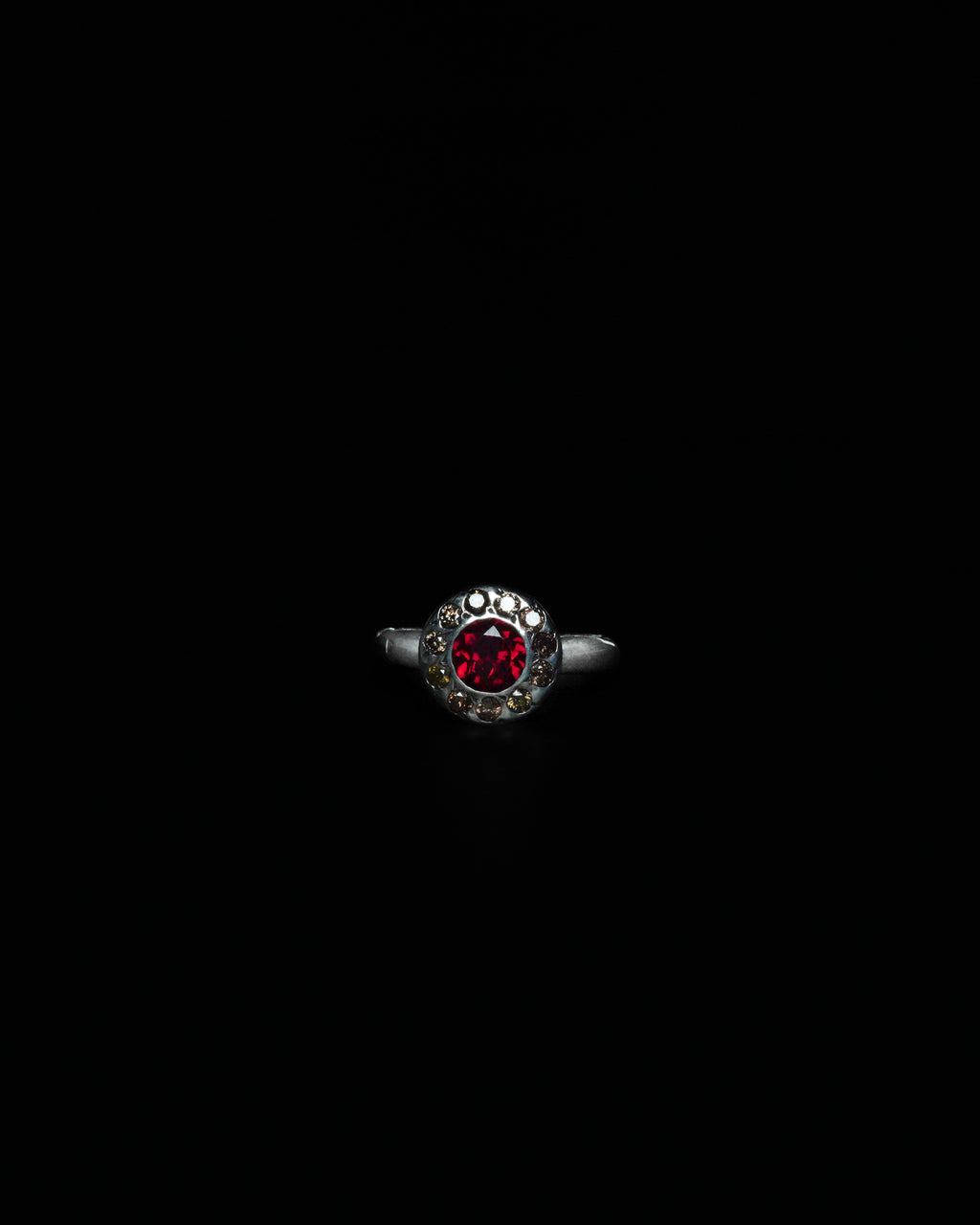Small Halo Ring Mozambique Garnet & Cognac Diamond